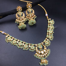 Designer kundan necklace set with meenakari work and paired jhumki - Dazzles Jewellery