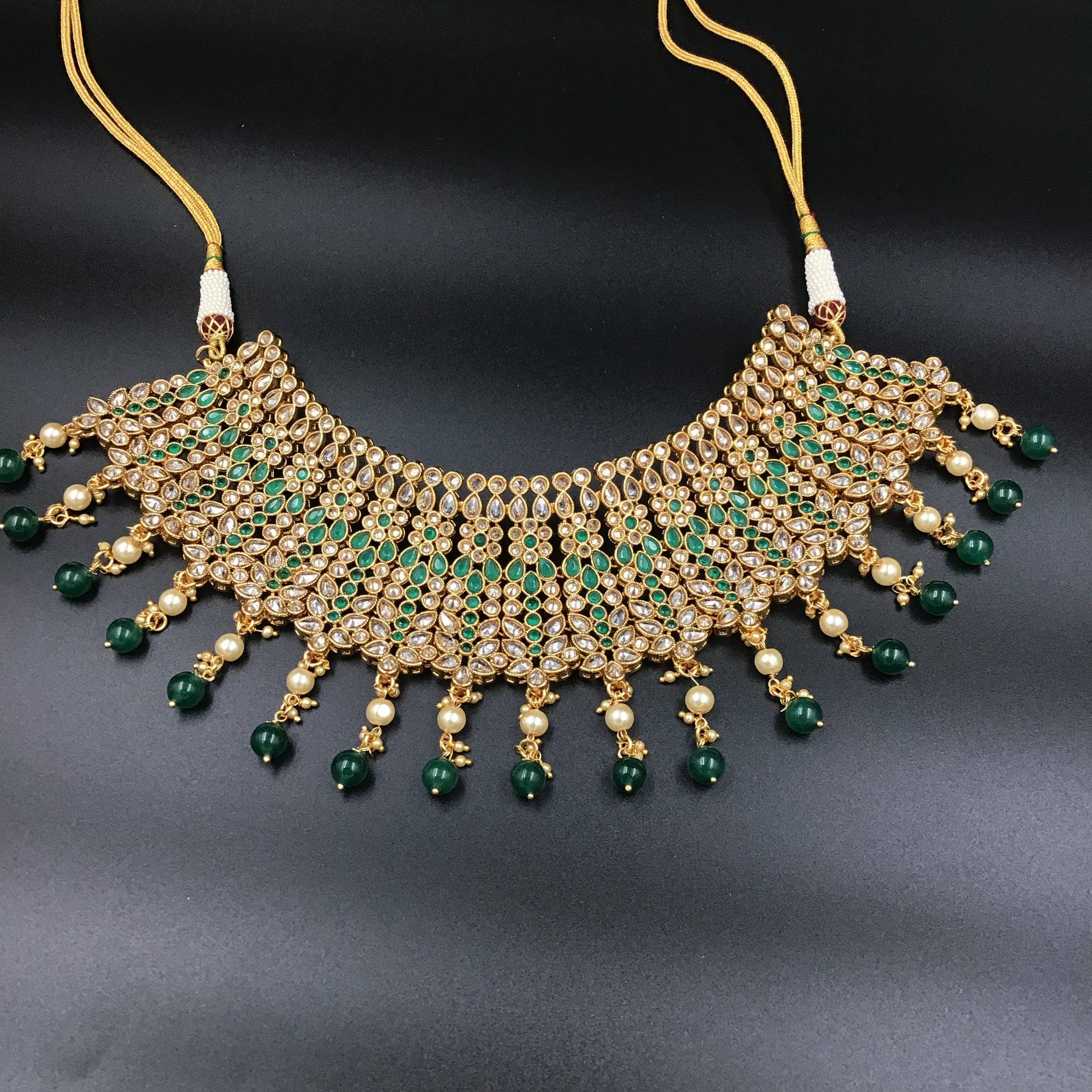 Green Gold Look Choker Set 17267 - Dazzles Jewellery