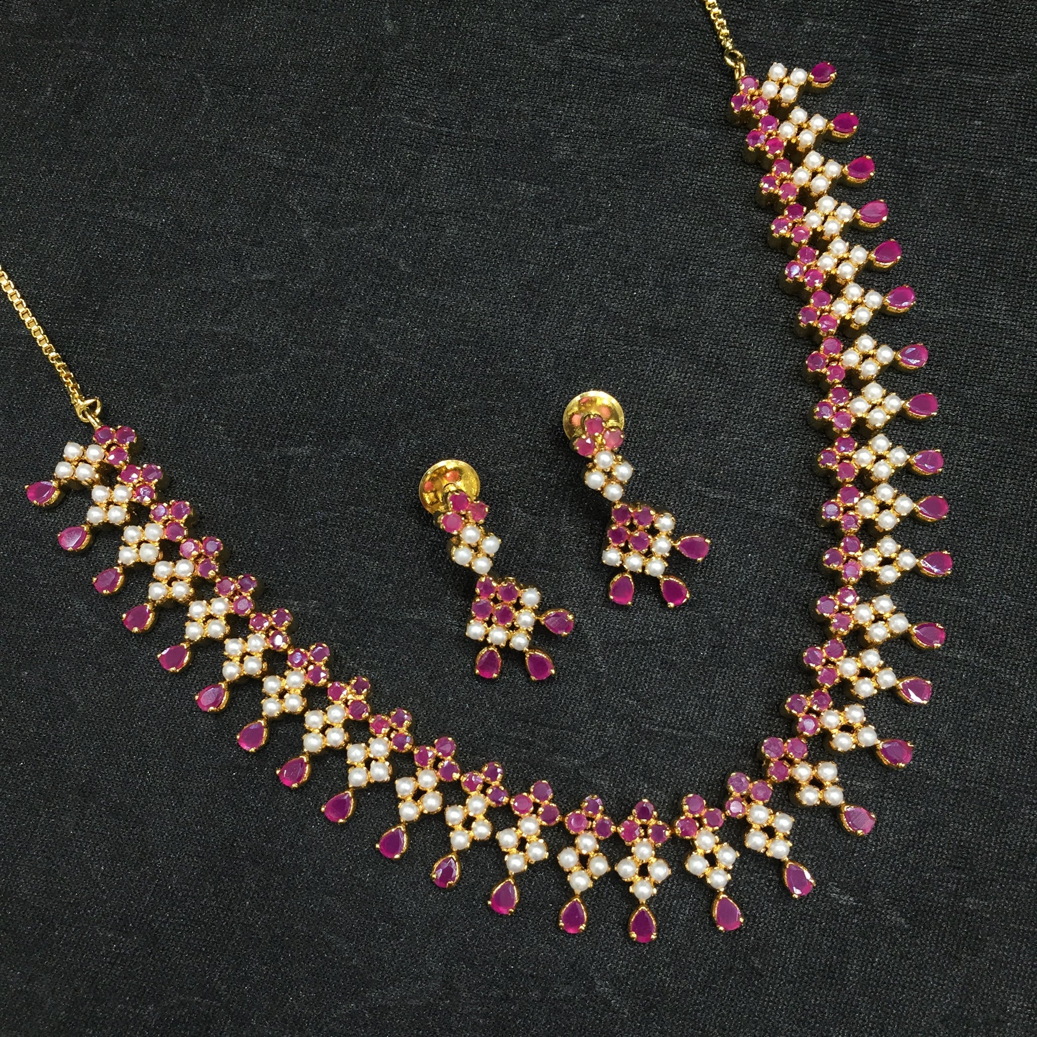 Round Neck Jadau Necklace Set 5988-65 - Dazzles Jewellery