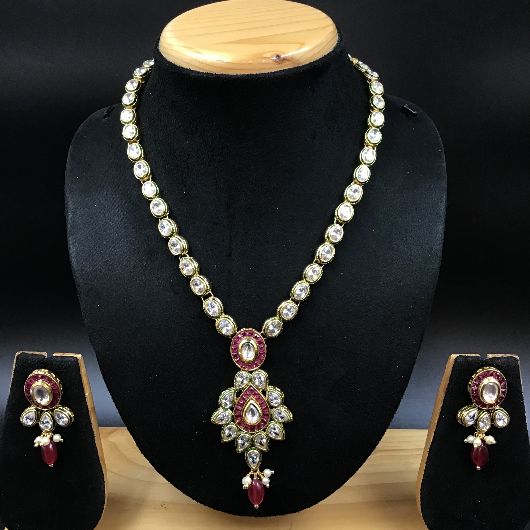 Round Neck Polki Necklace Set 4867-21 - Dazzles Jewellery