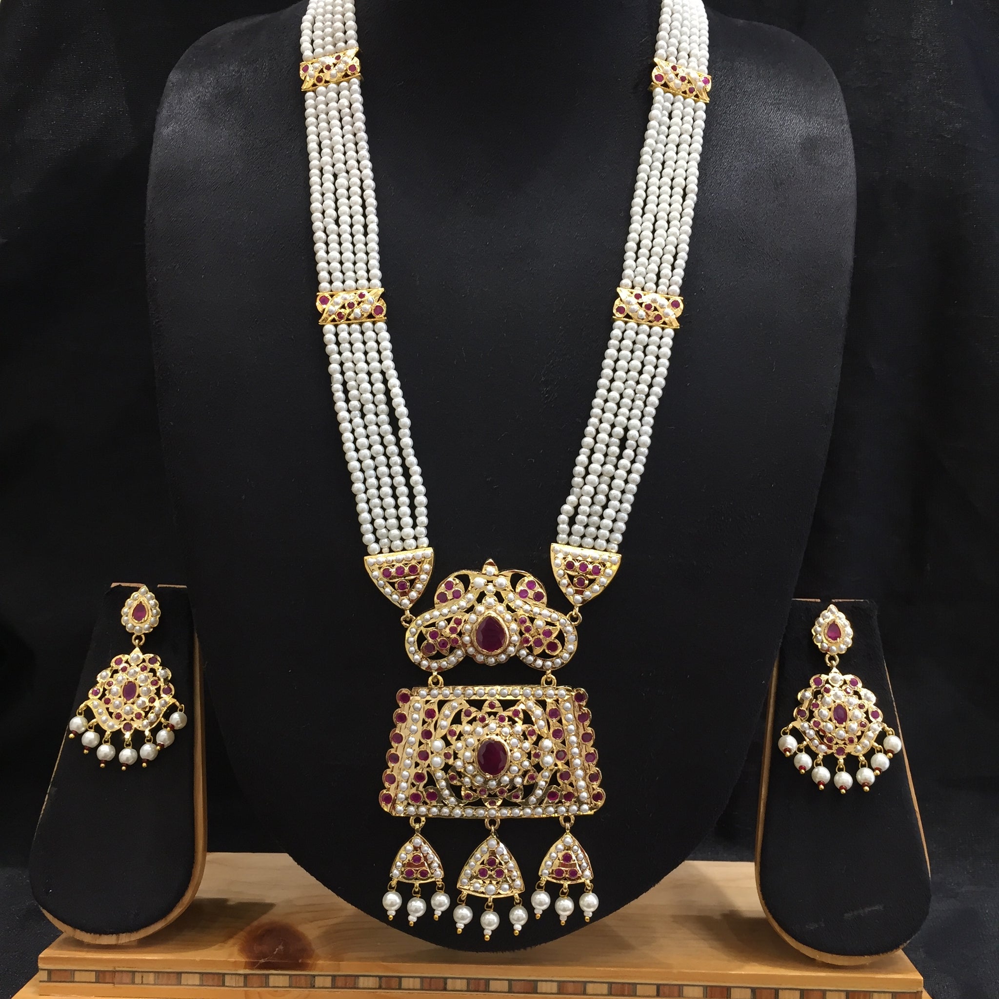 Long Neck Jadau Necklace Set 5994-65 - Dazzles Jewellery