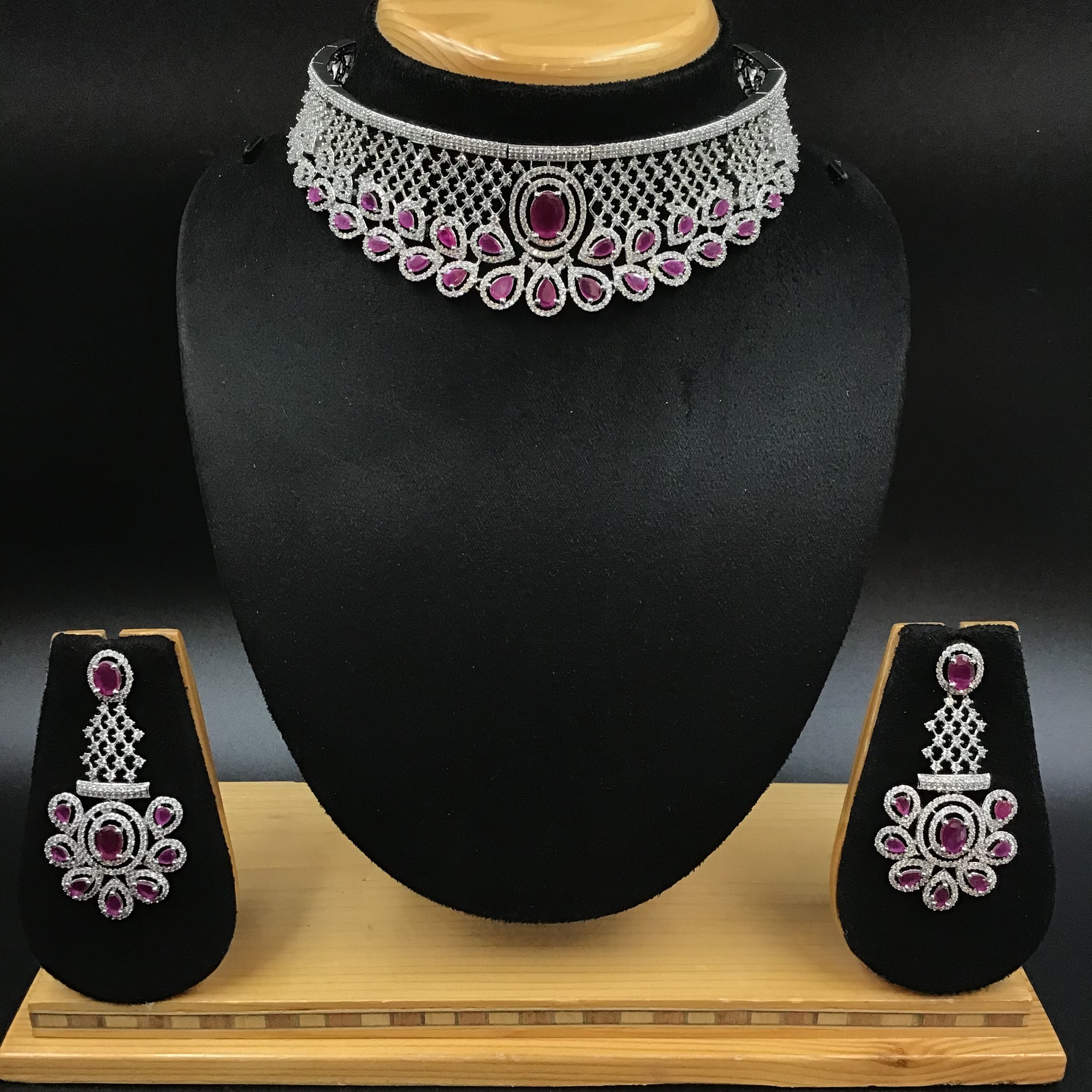 Choker Zircon/AD Necklace Set 3156-11 - Dazzles Jewellery
