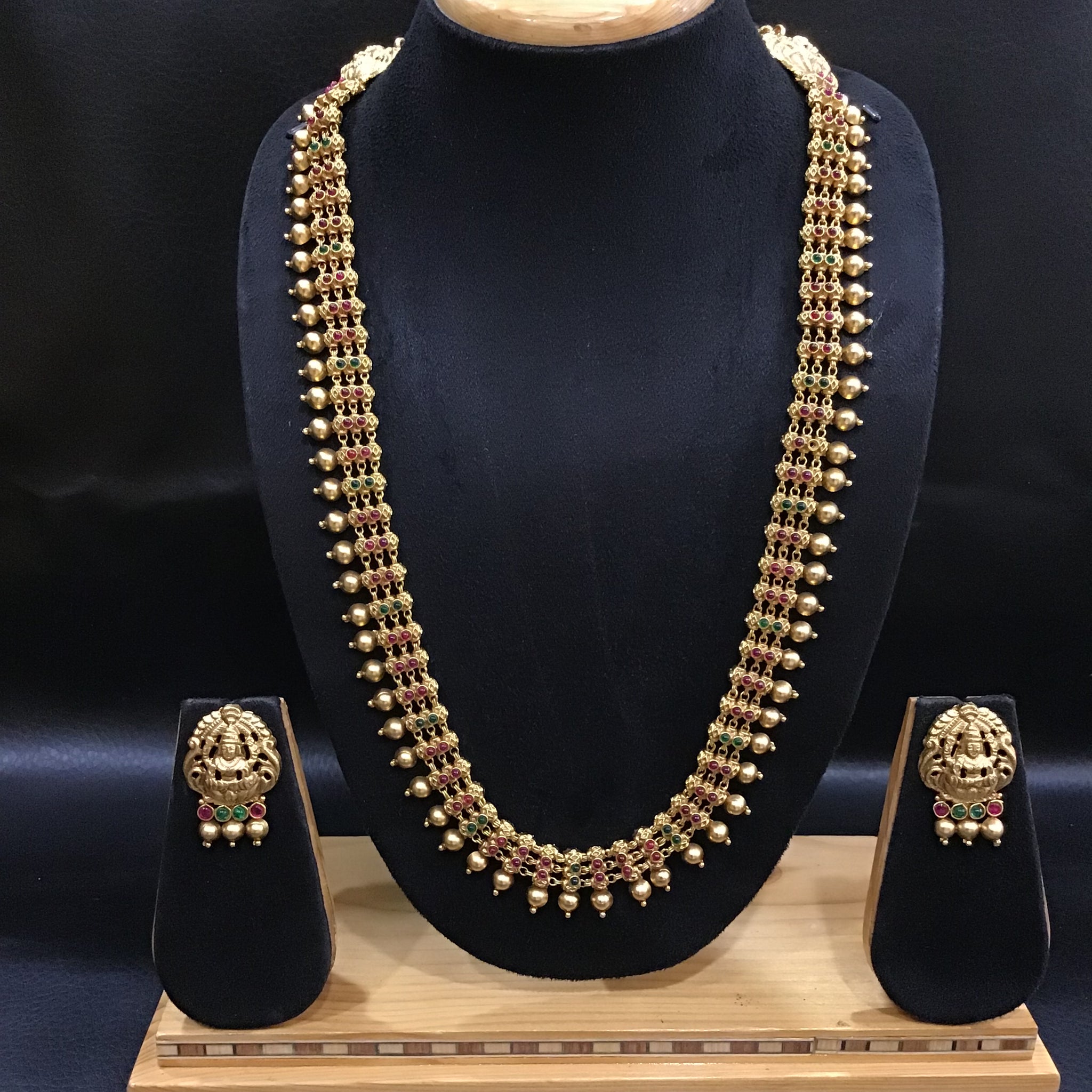 Ruby Green Temple Necklace Set - Dazzles Jewellery