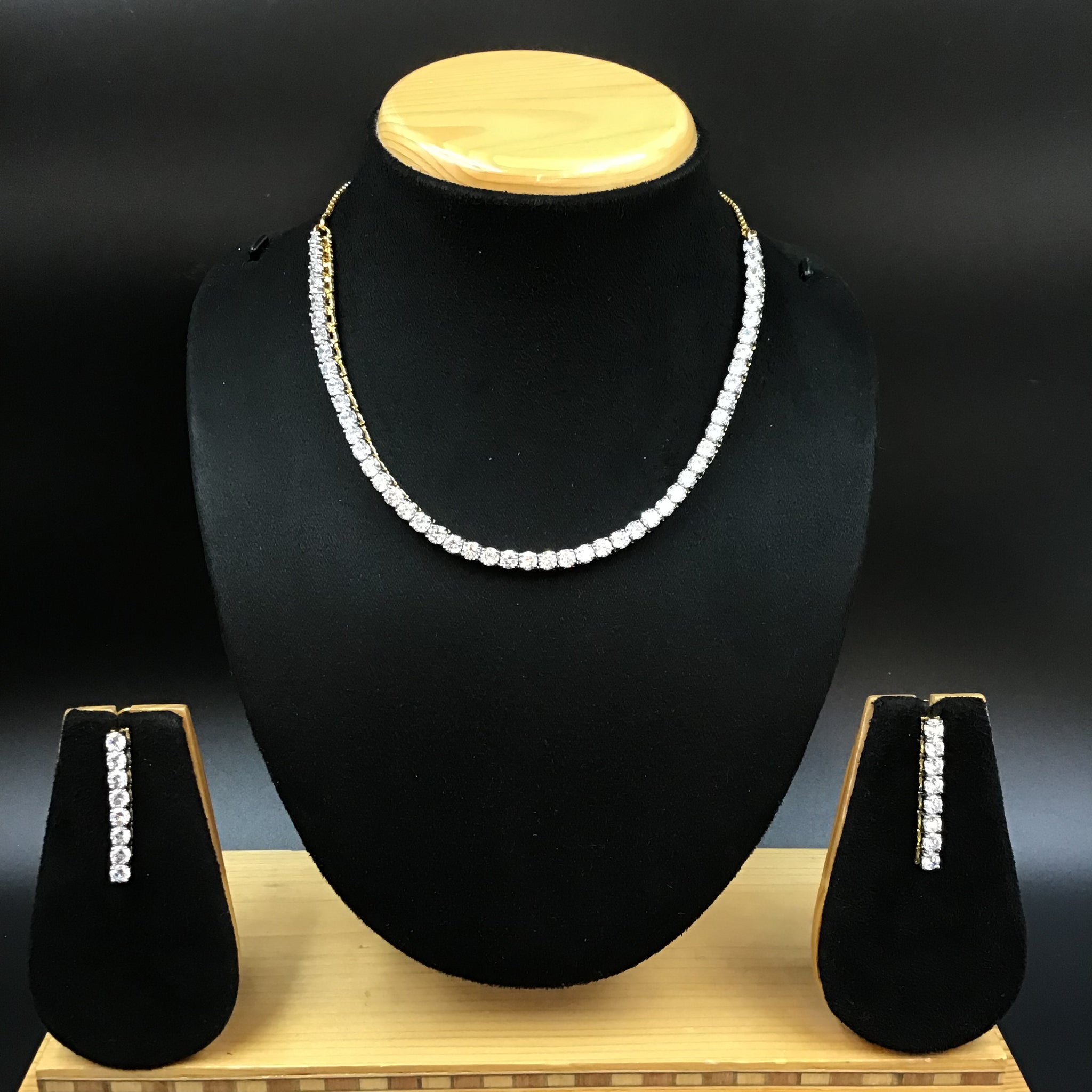 Single Line Round Neck Zircon/AD Necklace 3161-08 - Dazzles Jewellery