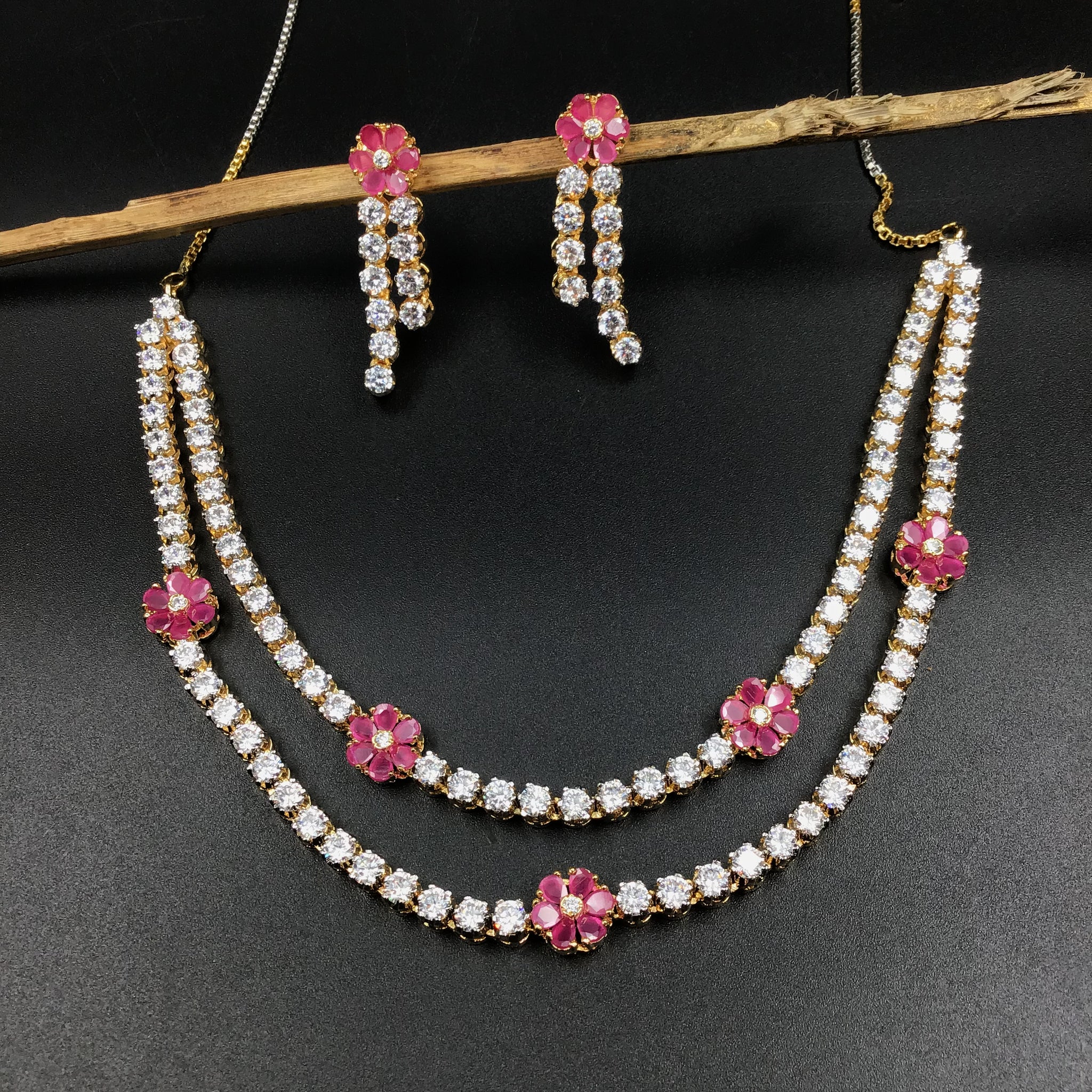Round Neck Zircon/AD Necklace Set 6220-08 - Dazzles Jewellery
