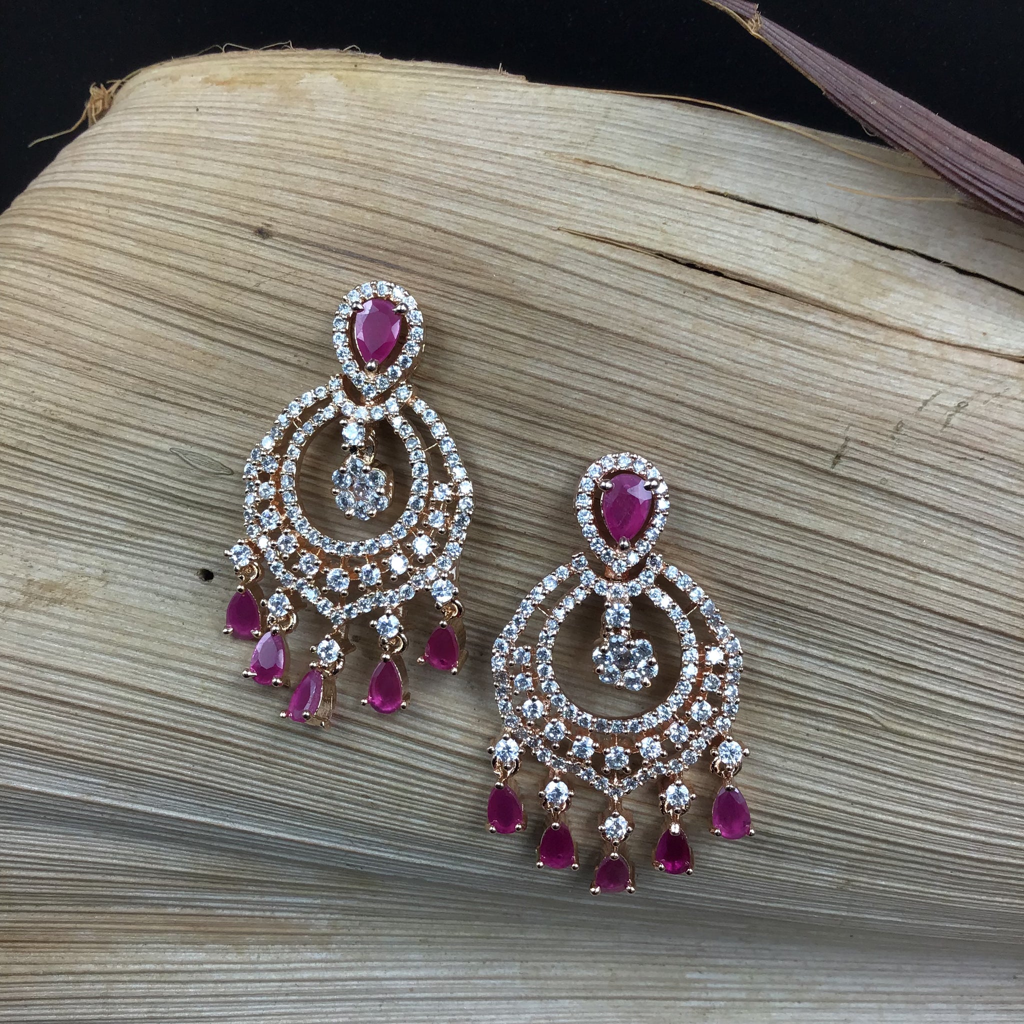 Ruby Color Zircon/AD Chandbali 18437 - Dazzles Jewellery