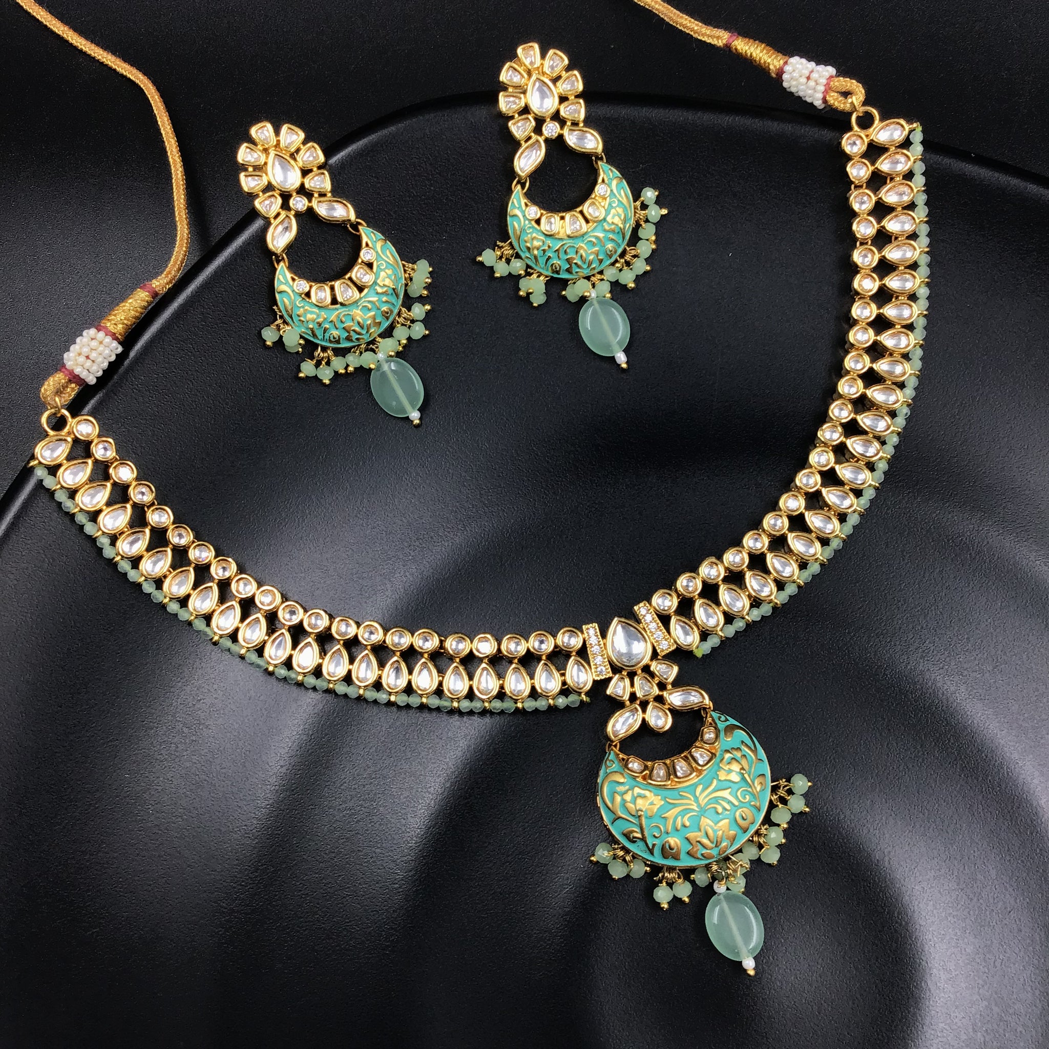 Mint Green Kundan Necklace Set 10795-6580 - Dazzles Jewellery