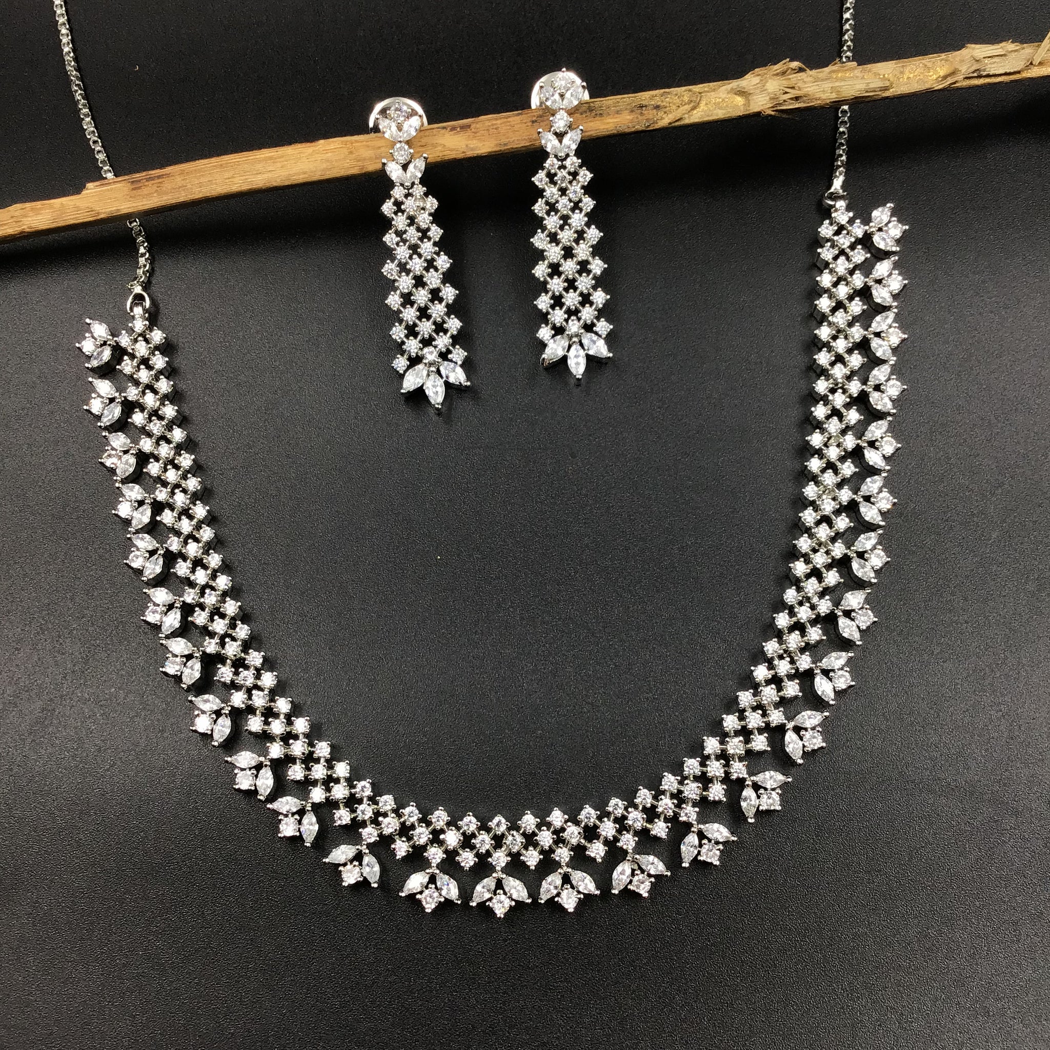Round Neck Zircon/AD Necklace Set 6033-08 - Dazzles Jewellery