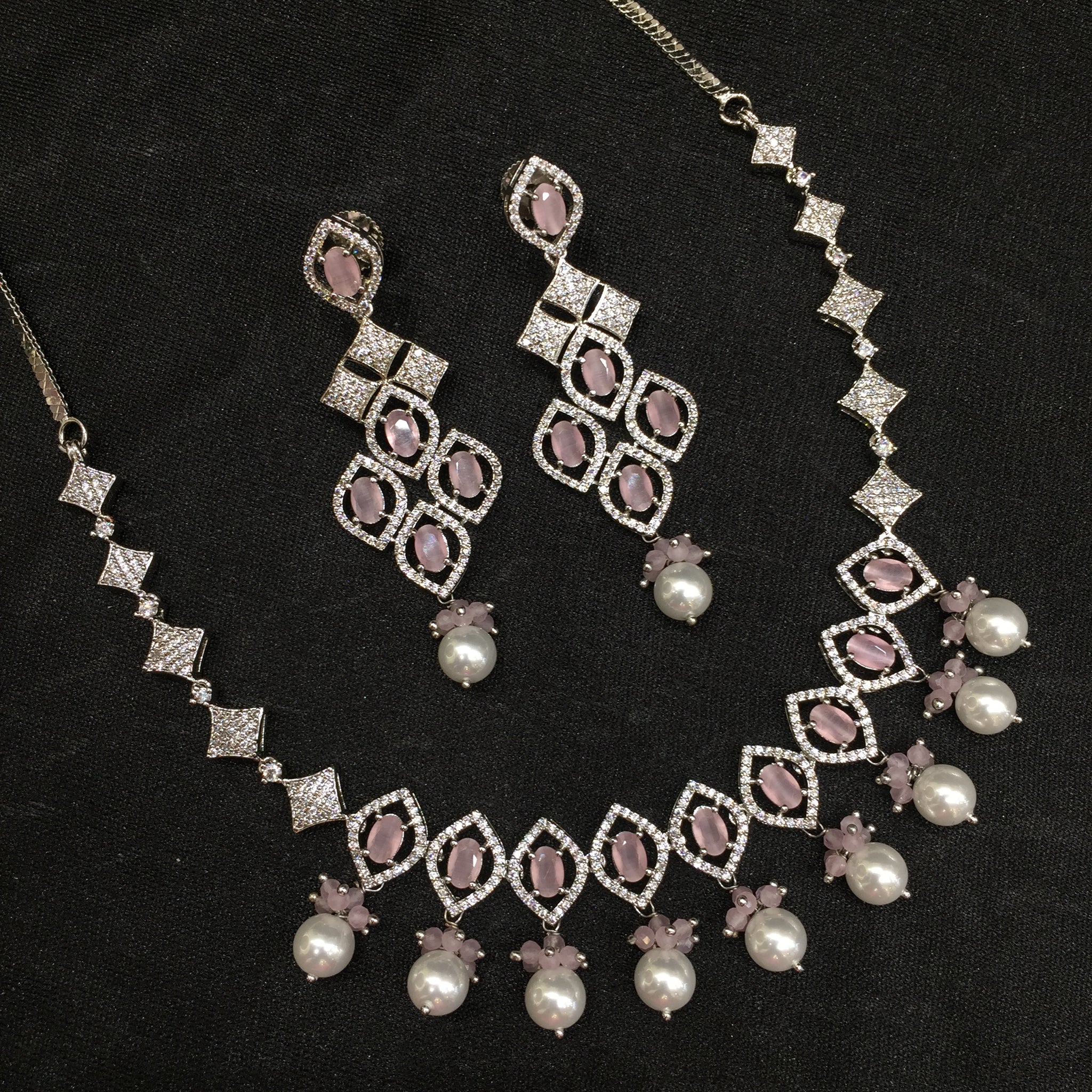 Round Neck Zircon/AD Necklace Set 5927-69 - Dazzles Jewellery