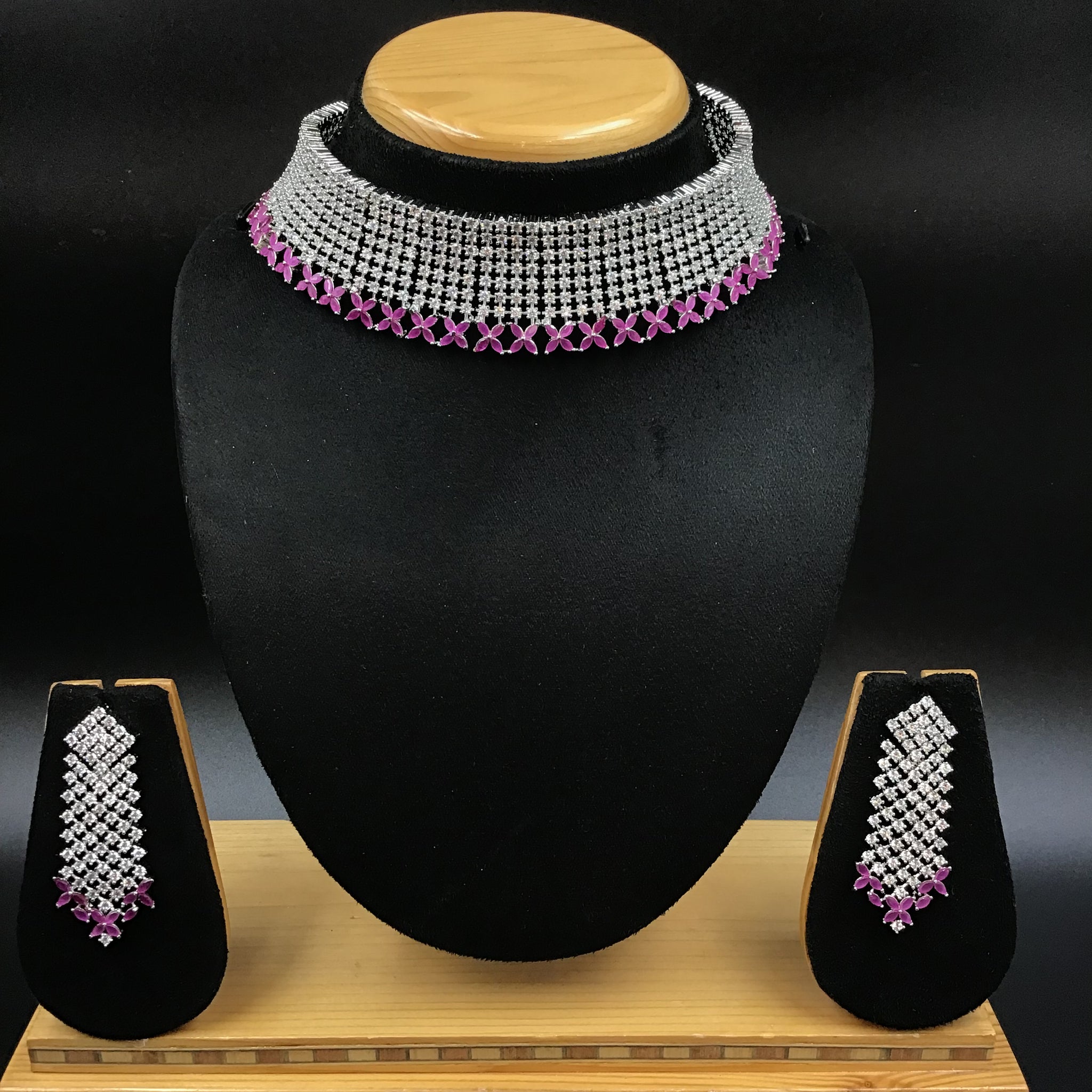 Choker Zircon/AD Necklace Set 3164-11 - Dazzles Jewellery