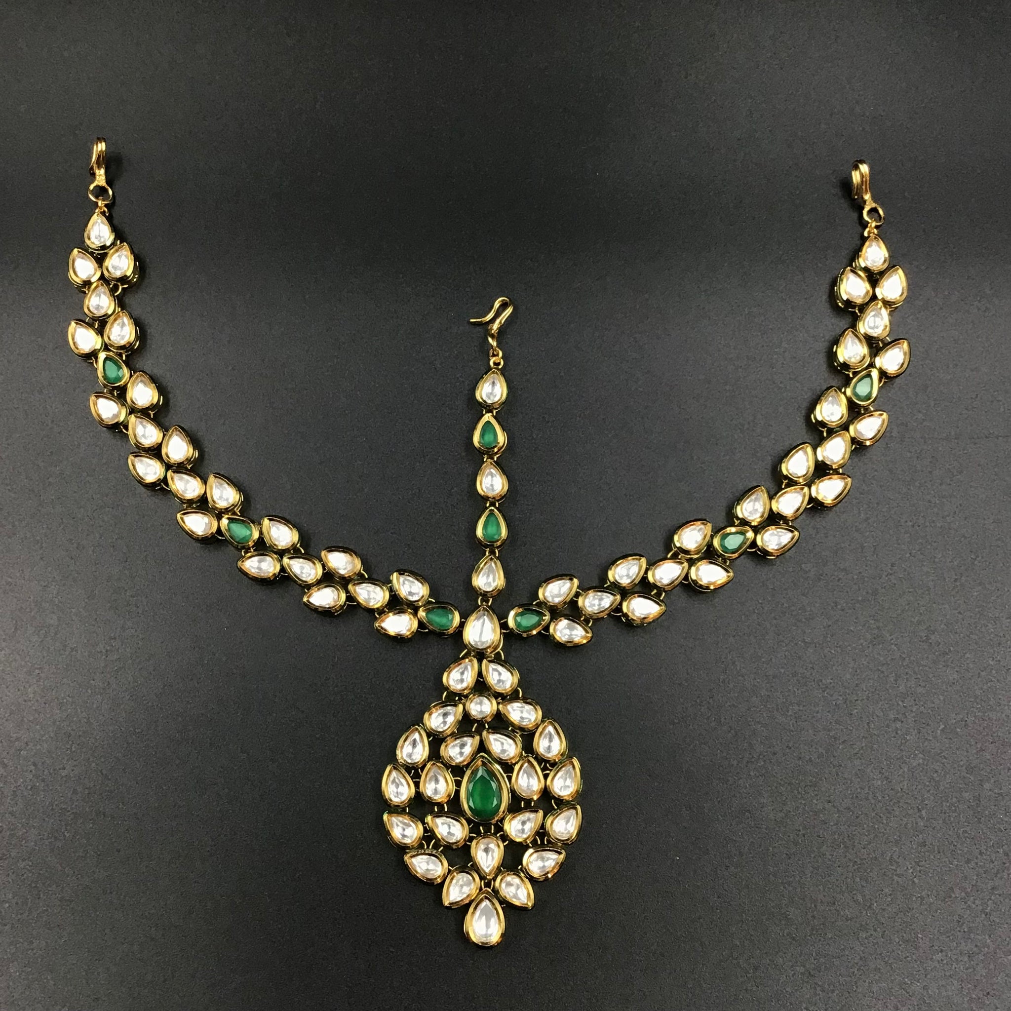 Green Color Kundan Bridal Mathapatti 15489 - Dazzles Jewellery