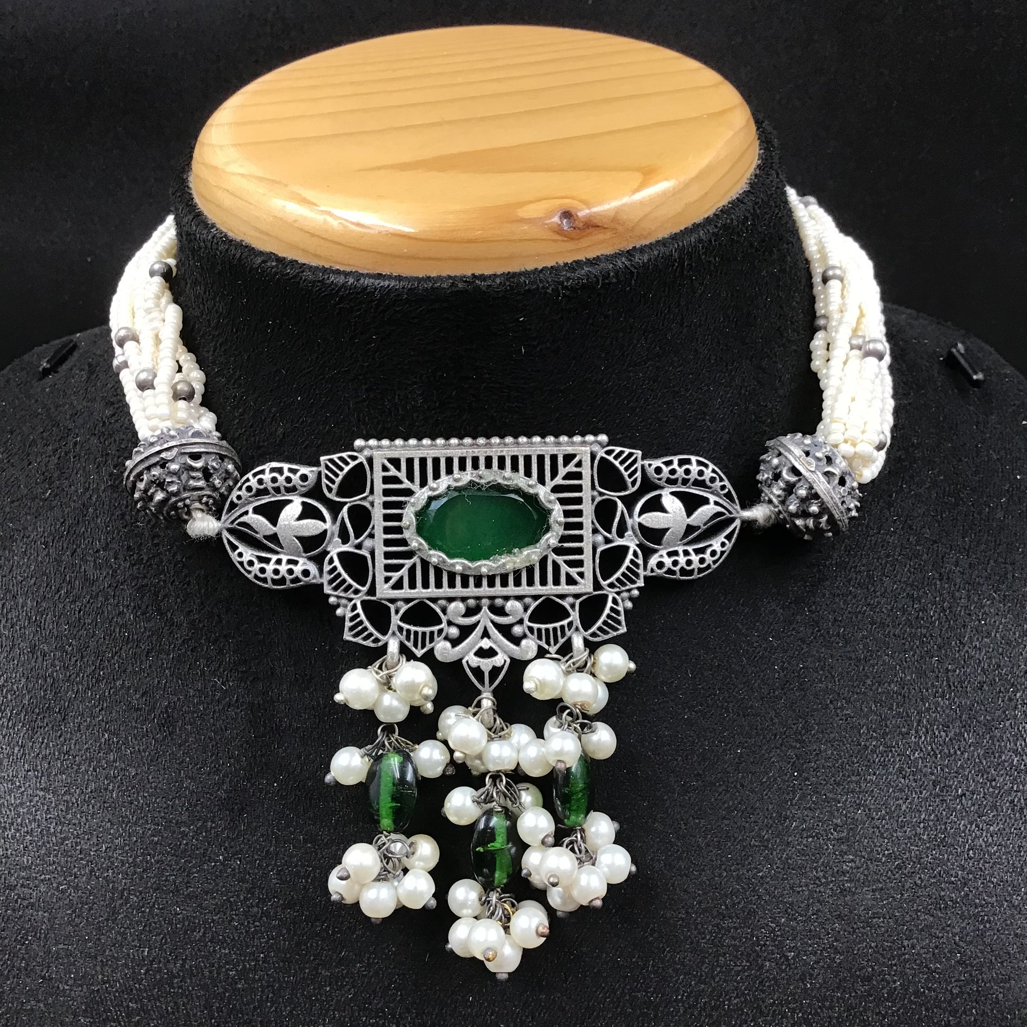 Choker Oxidized Necklace Set 4344-81 - Dazzles Jewellery