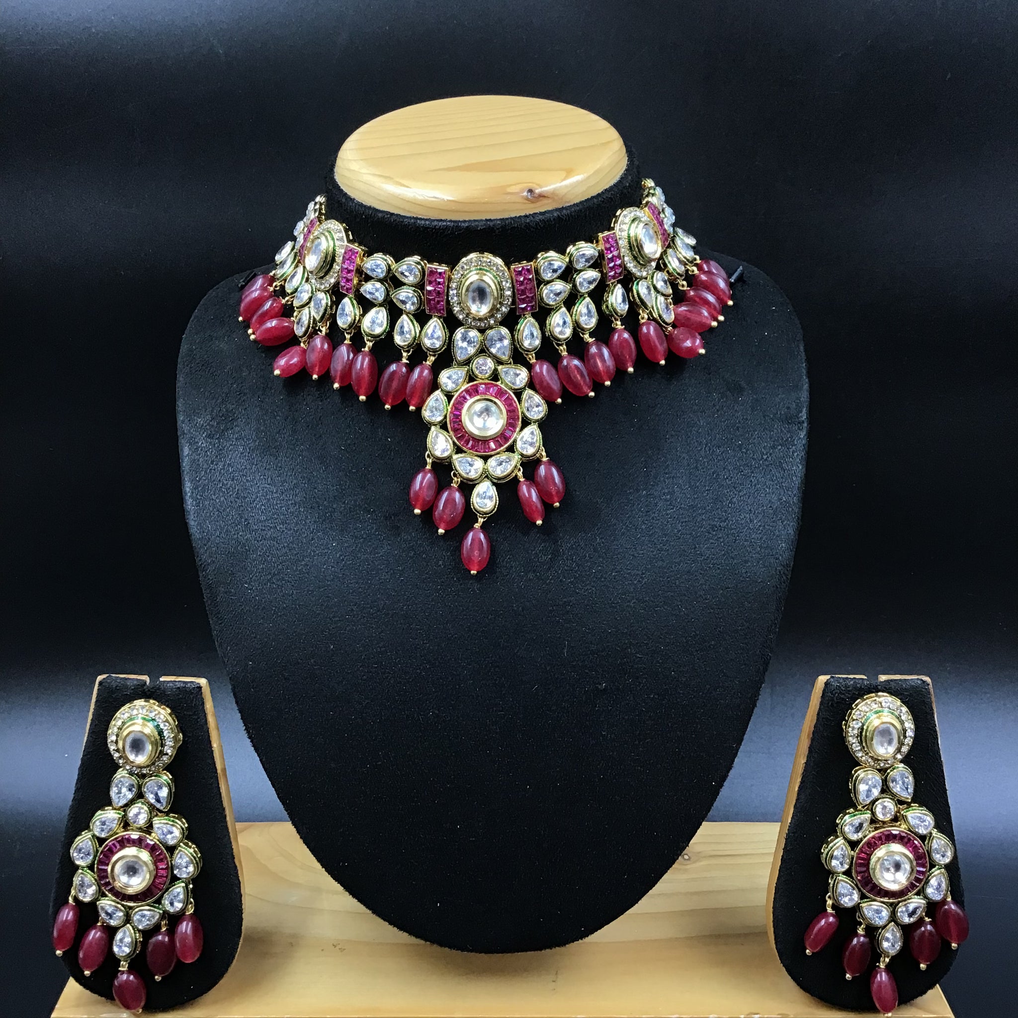 Ruby Green Polki Necklace Set - Dazzles Jewellery