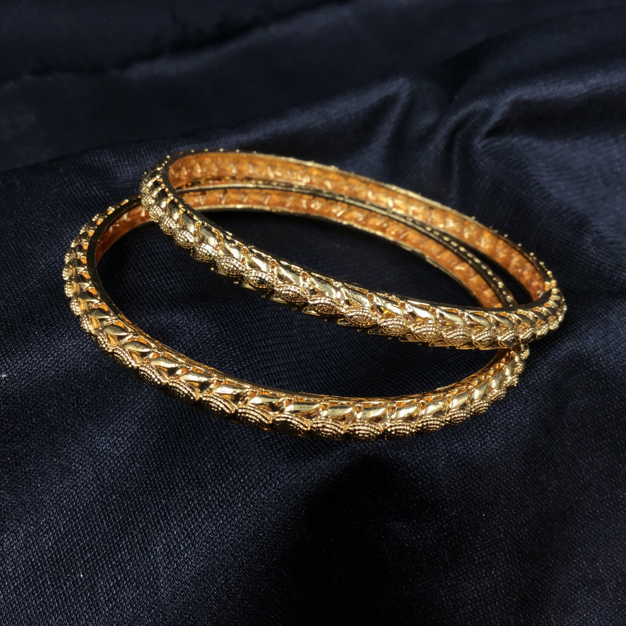2 Gold Polish Bangles Set 19558 - Dazzles Jewellery