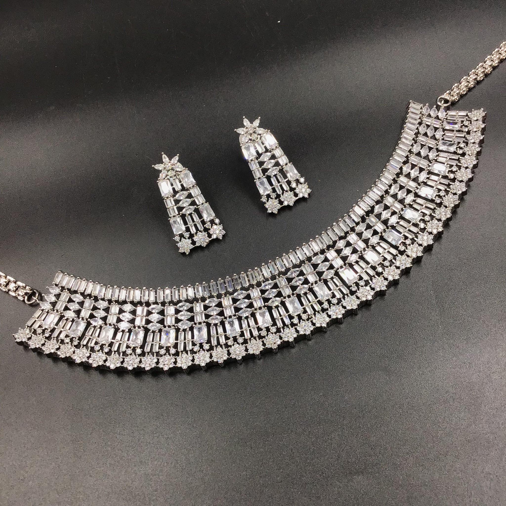 Silver Zircon/AD Choker  Set 16912-4060 - Dazzles Jewellery