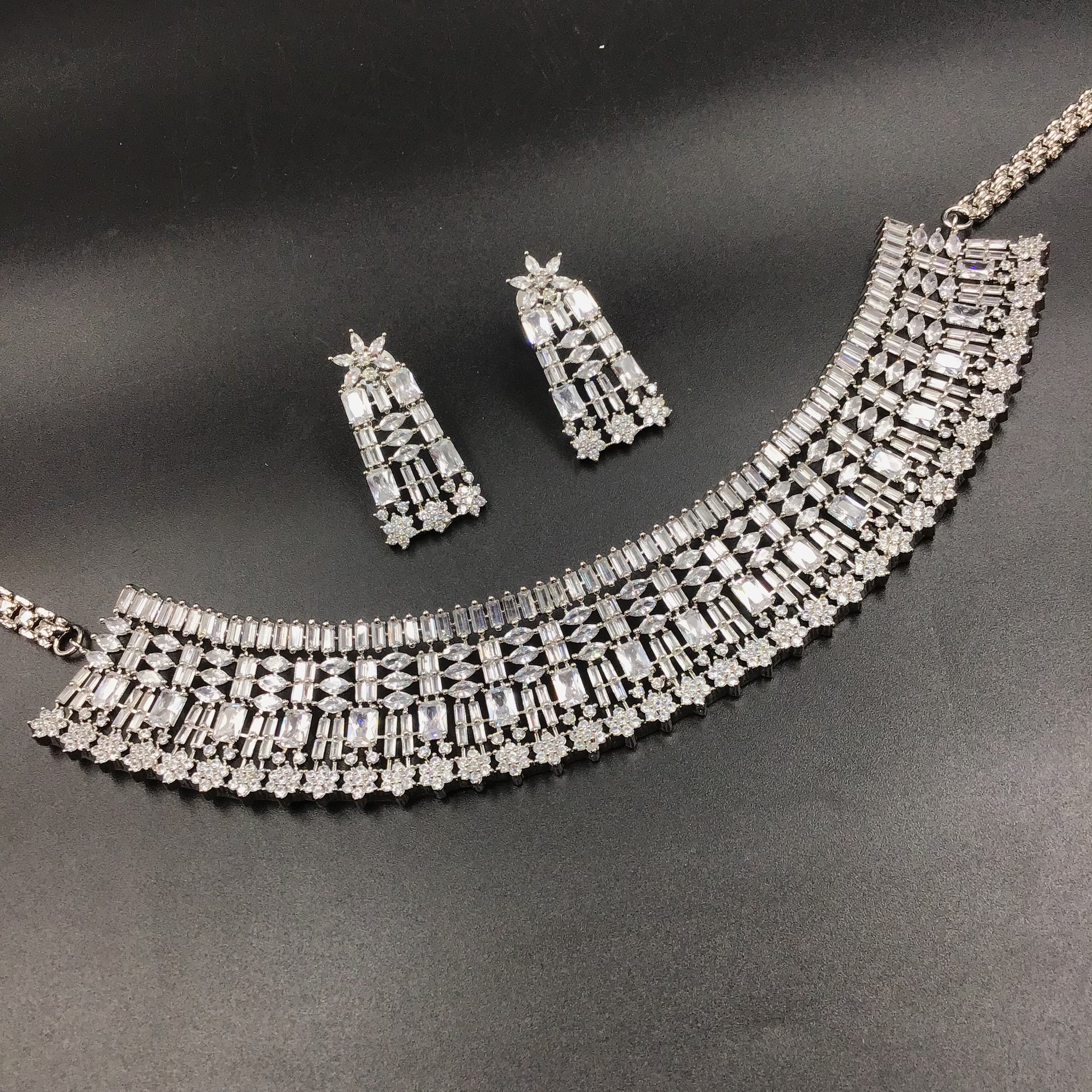 Silver Zircon/AD Choker  Set 16912-4060 - Dazzles Jewellery