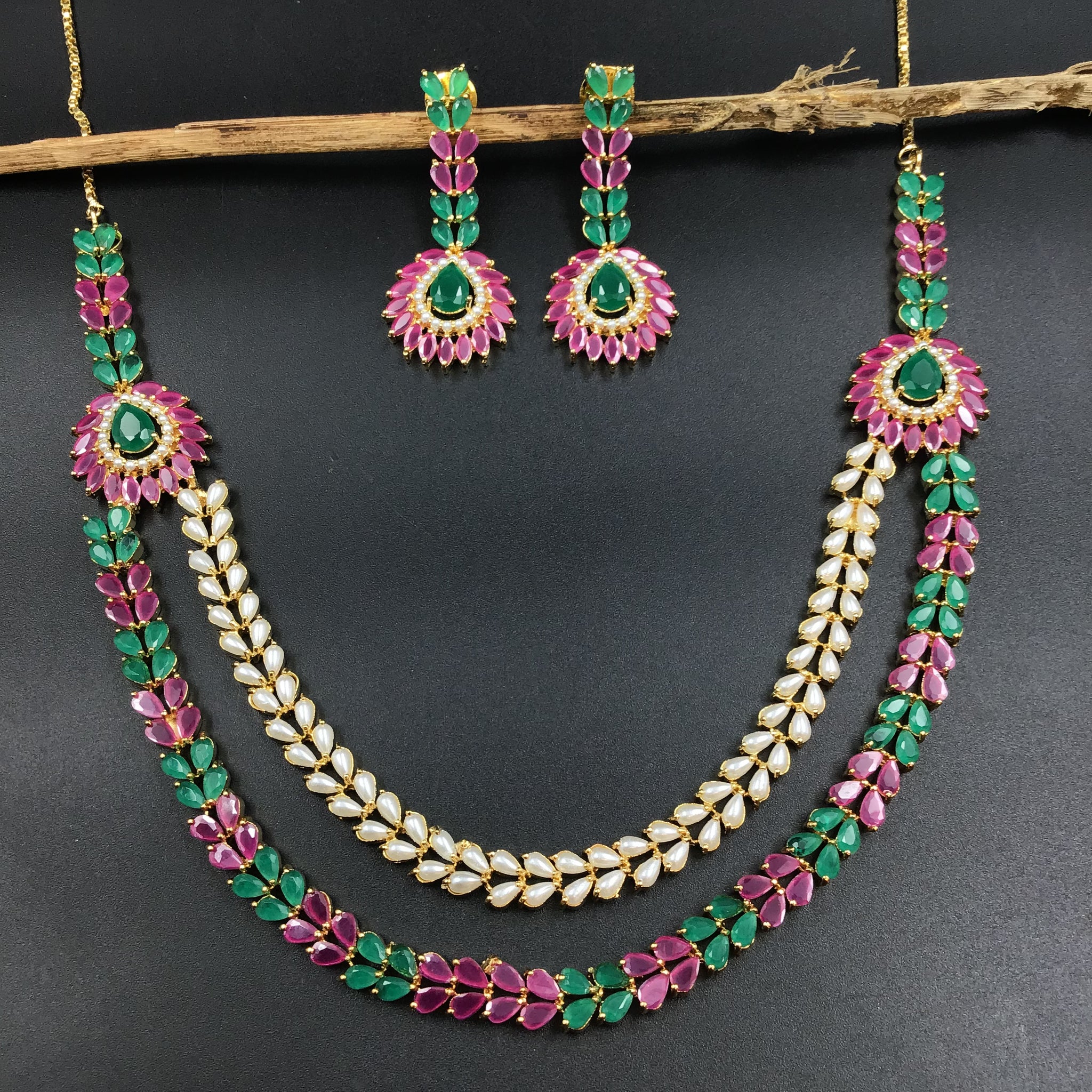 Round Neck Jadau Necklace Set 5993-65 - Dazzles Jewellery