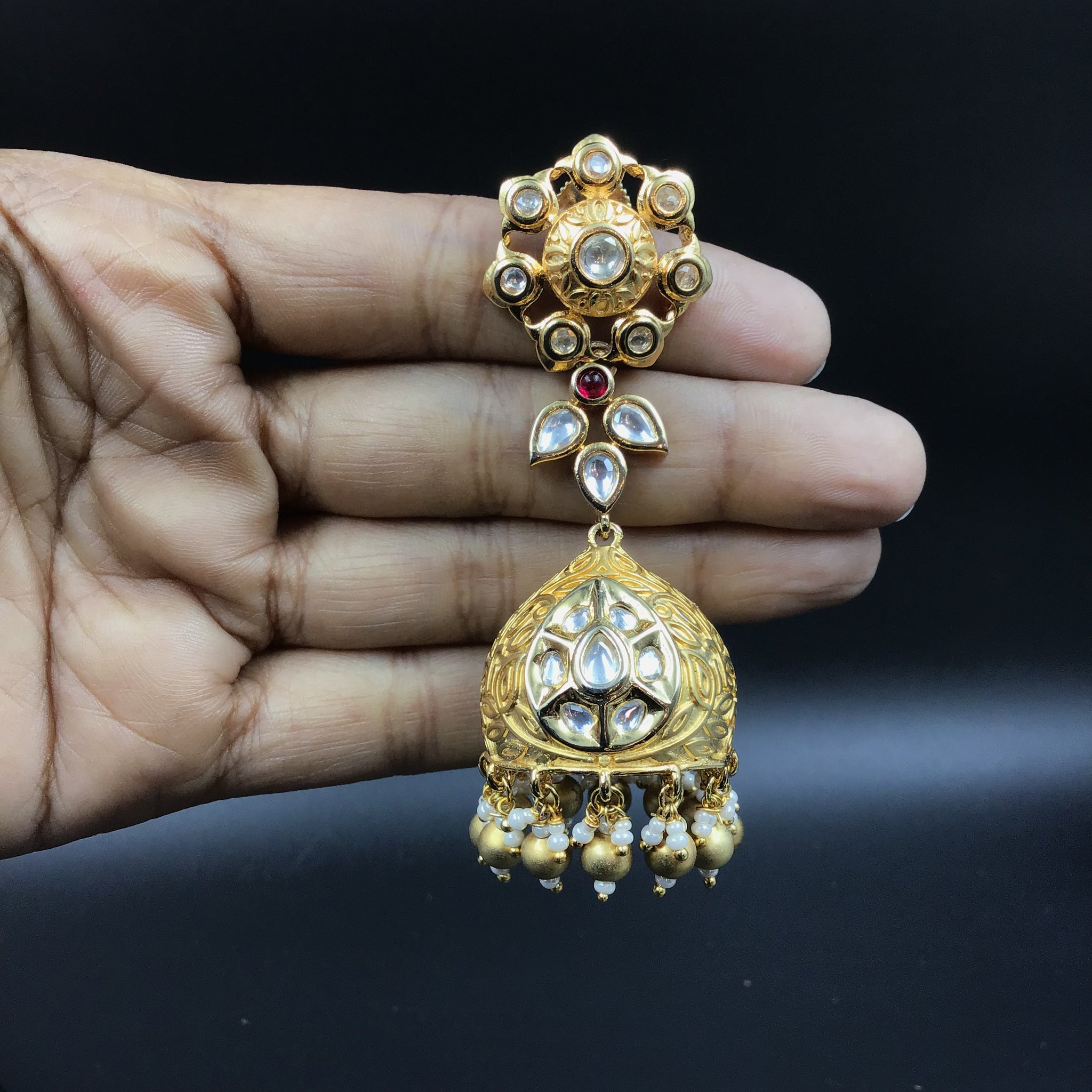 Designer Gold Polish Kundan Jhumki 8875-2953 - Dazzles Jewellery