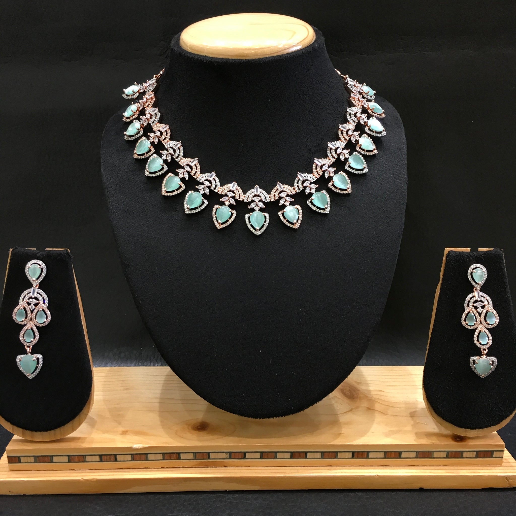 Mint Green Zircon/AD Necklace Set 16819-3967 - Dazzles Jewellery