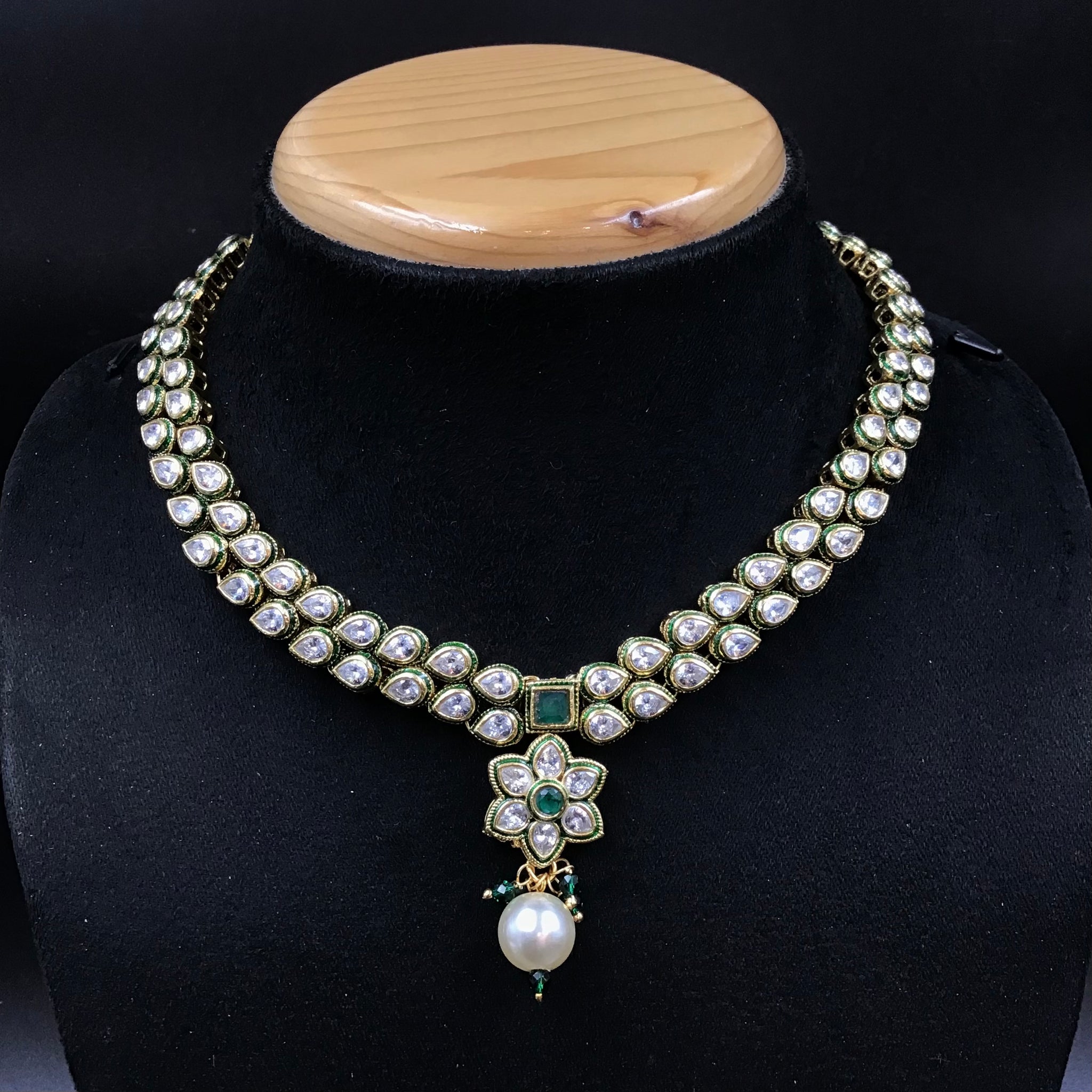 Round Neck Polki Necklace Set 4877-21 - Dazzles Jewellery