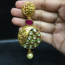 Ruby Color Antique Gold Plated Earring 4480-8545 - Dazzles Jewellery