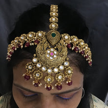 Ruby Green Color Antique Gold Finish Mathapatti 12820 - Dazzles Jewellery