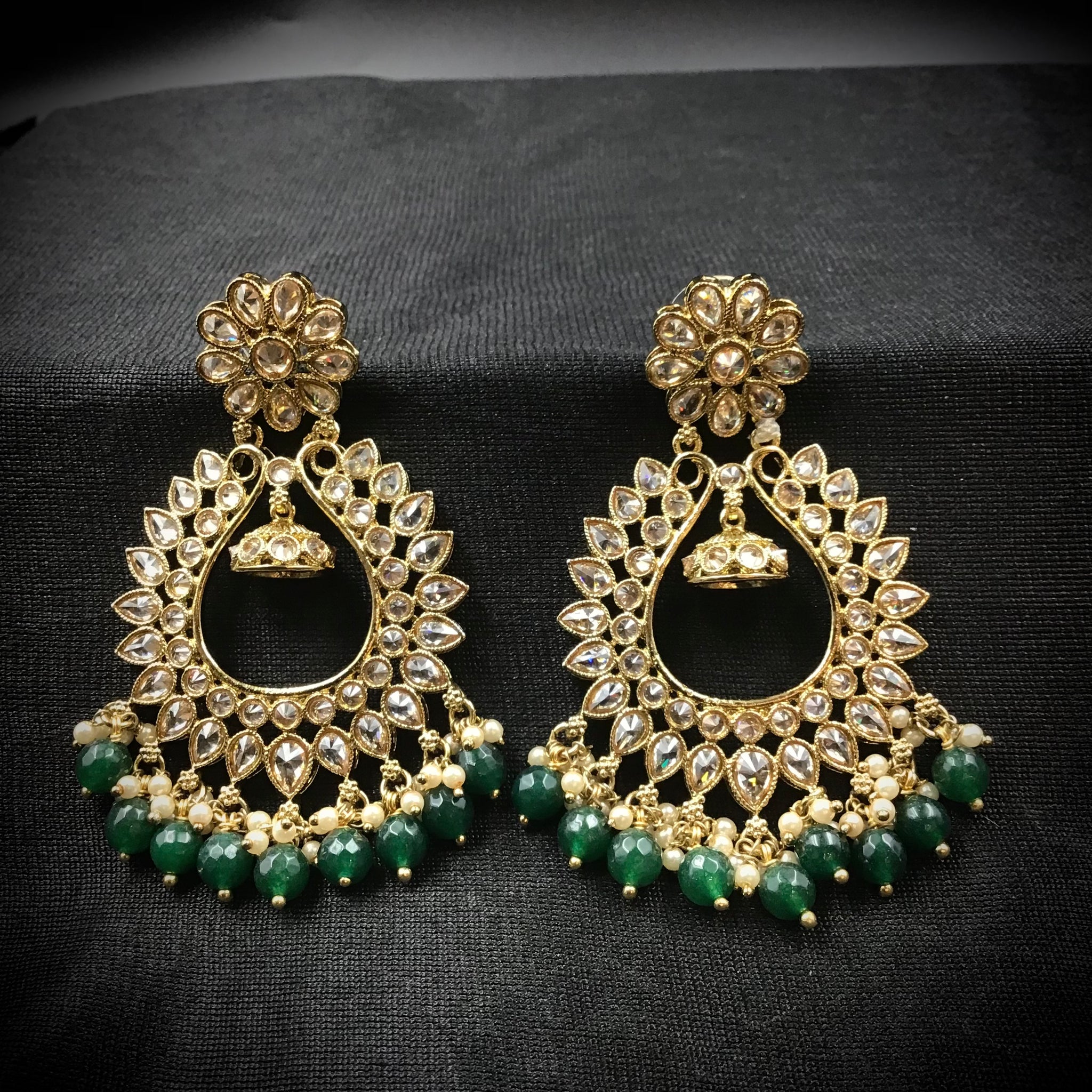 Green Antique Chandbali Earrings 7659-1266 - Dazzles Jewellery