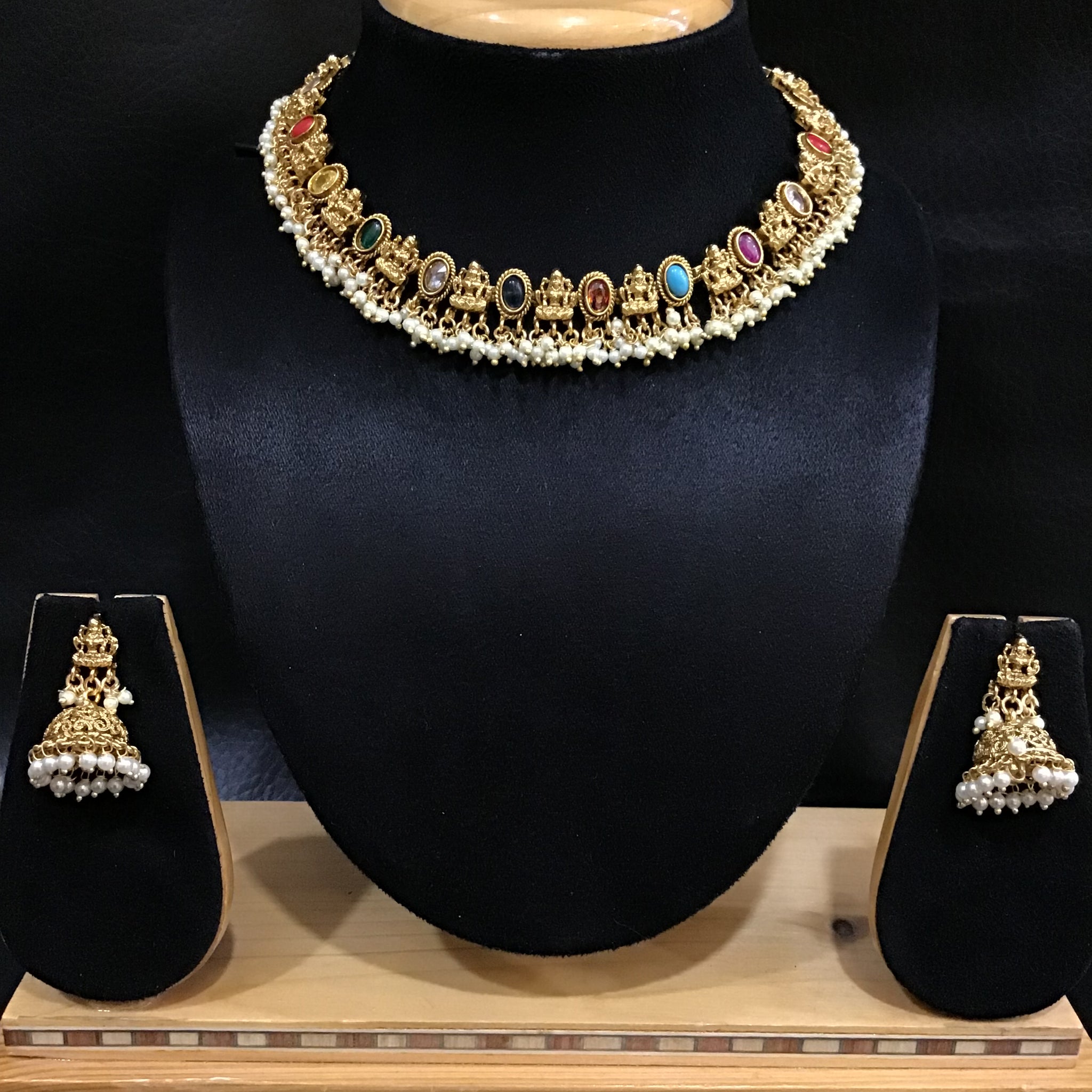 Temple Necklace Set 1542-28 - Dazzles Jewellery