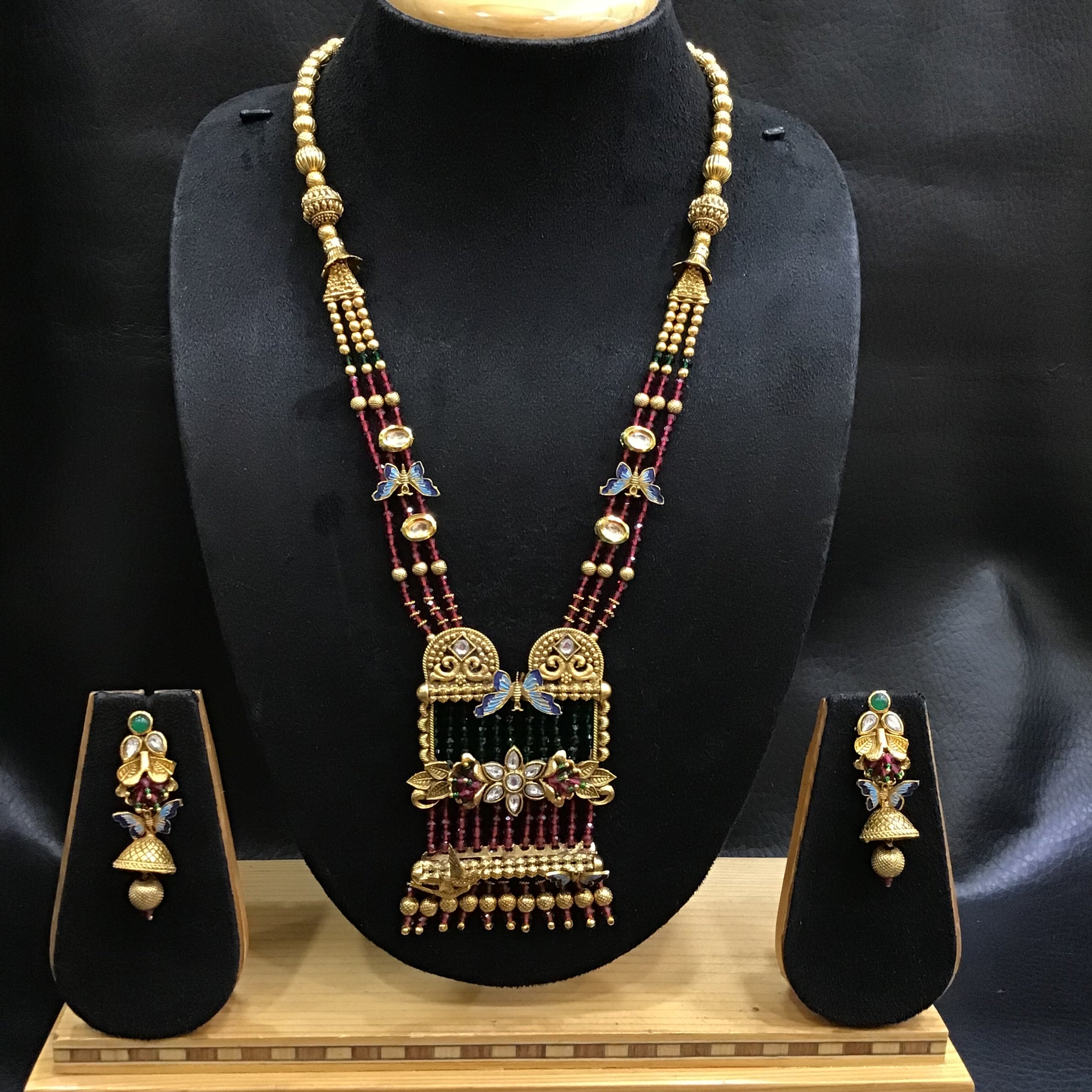 Ruby Green Gold Look Pendant Set - Dazzles Jewellery