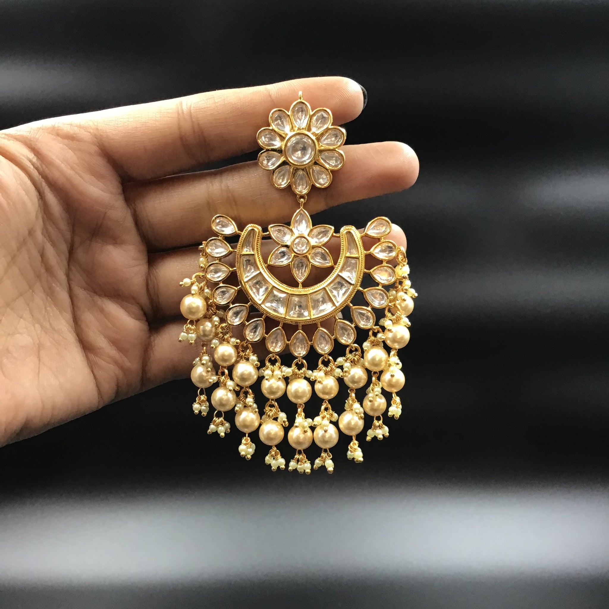 White Kundan Chandbali 12147-8457 - Dazzles Jewellery