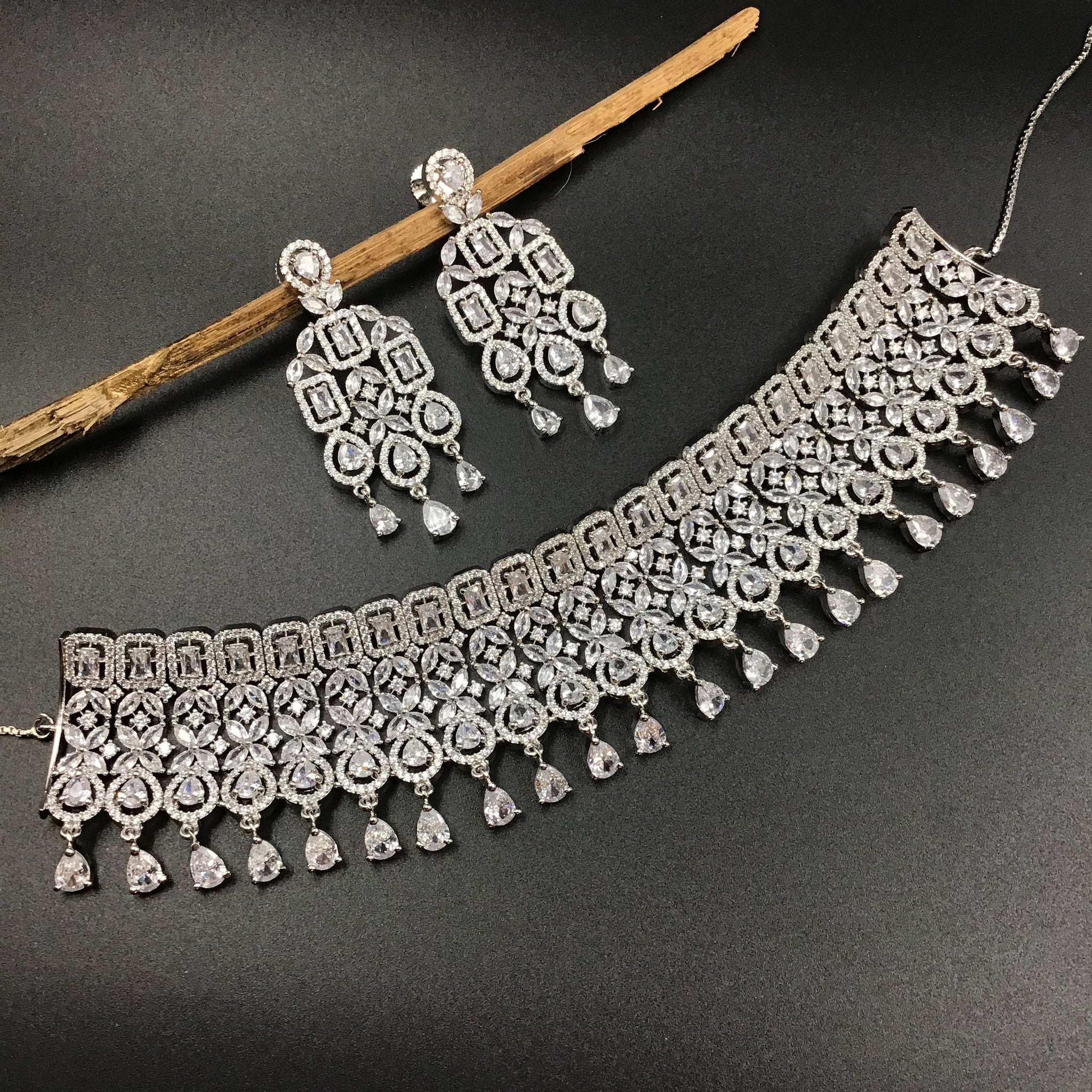 Choker Zircon/AD Necklace Set 3160-11 - Dazzles Jewellery