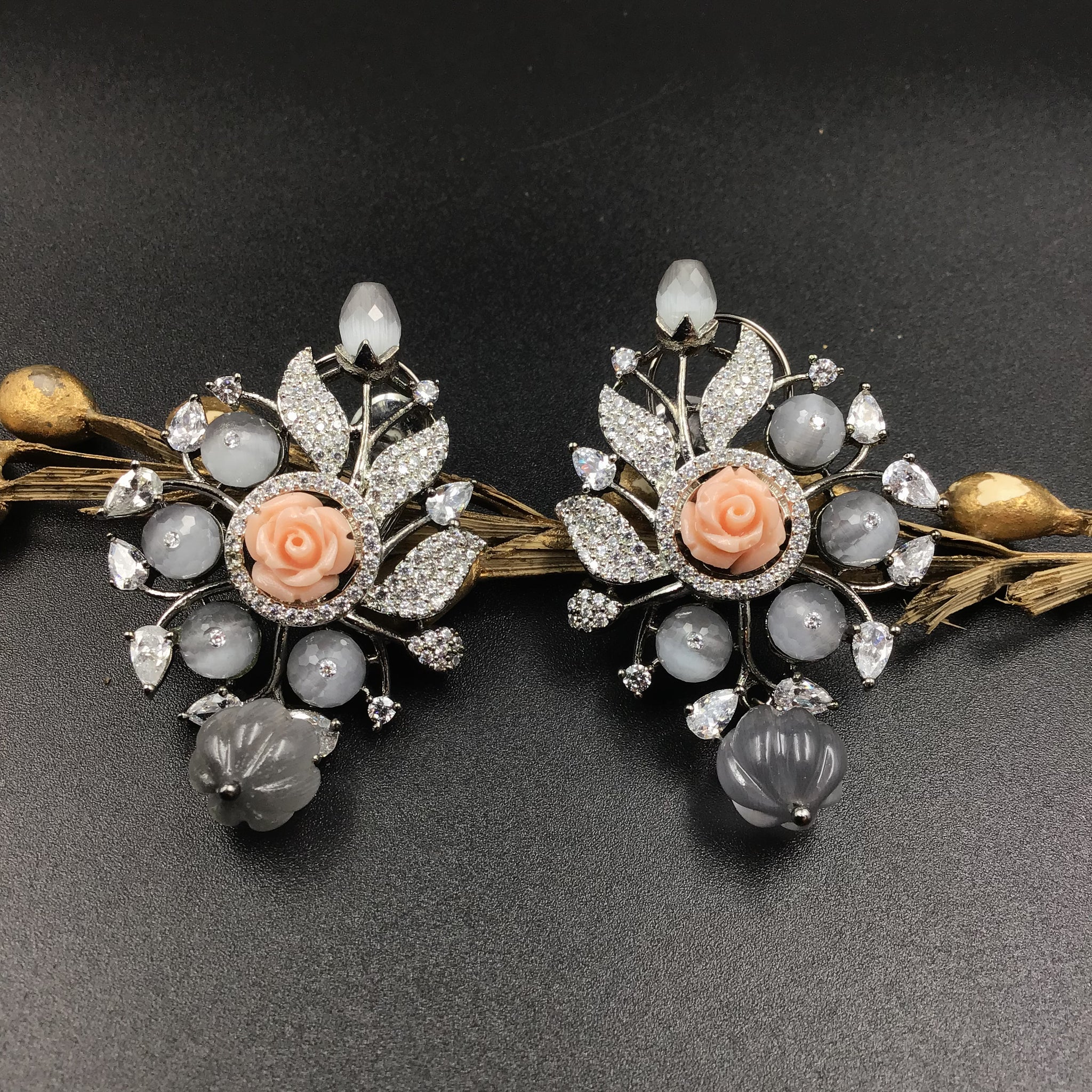 Gray Zircon/AD Light Earring 17702 - Dazzles Jewellery