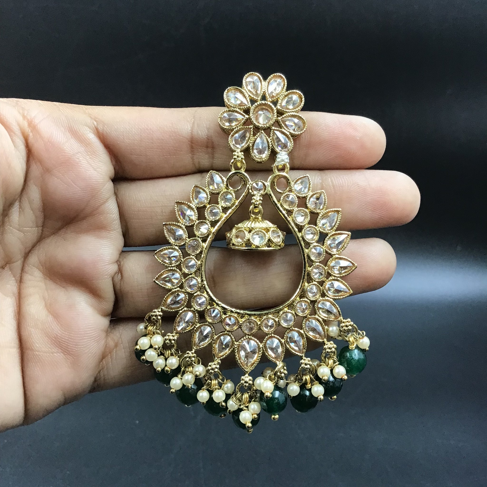 Green Antique Chandbali Earrings 7659-1266 - Dazzles Jewellery