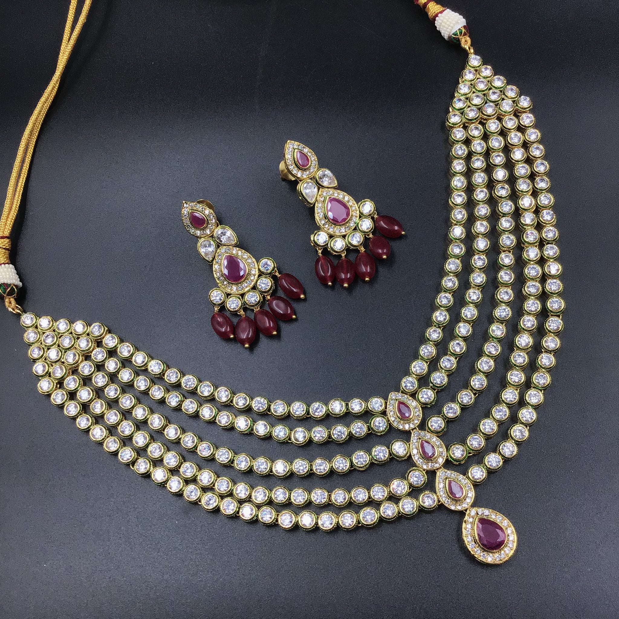 Round Neck Polki Necklace Set 3519-21 - Dazzles Jewellery