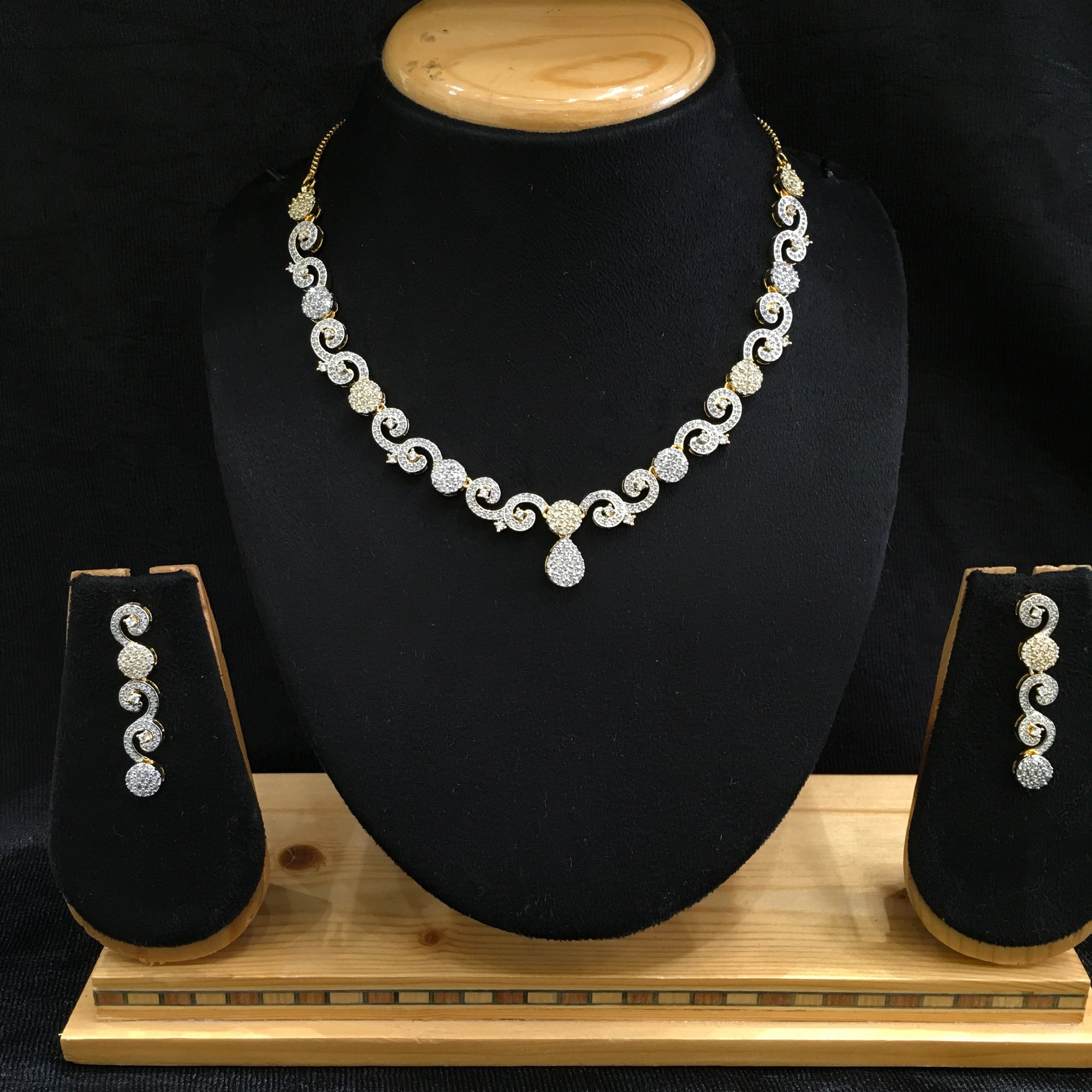 Round Neck Zircon/AD Necklace Set 6212-08 - Dazzles Jewellery