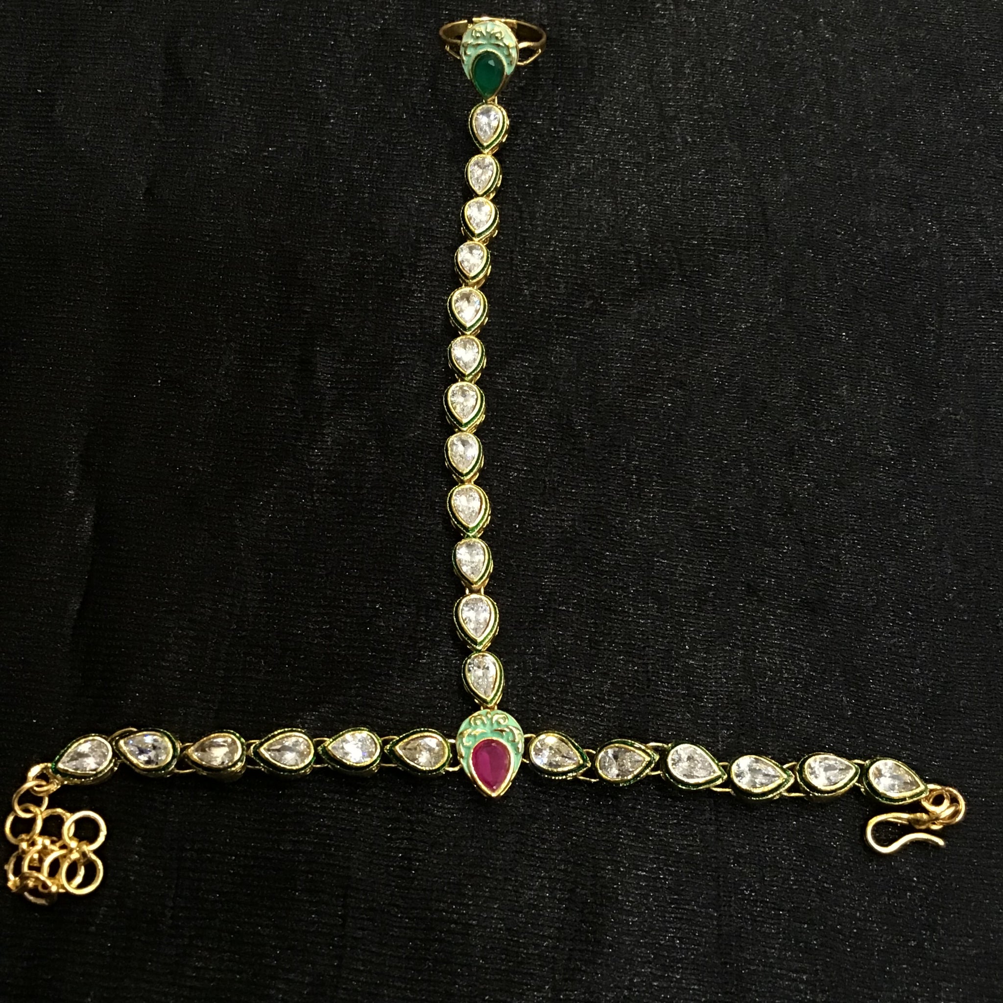 Polki Hathphool with Mint Green Meenakari 1041-2 - Dazzles Jewellery