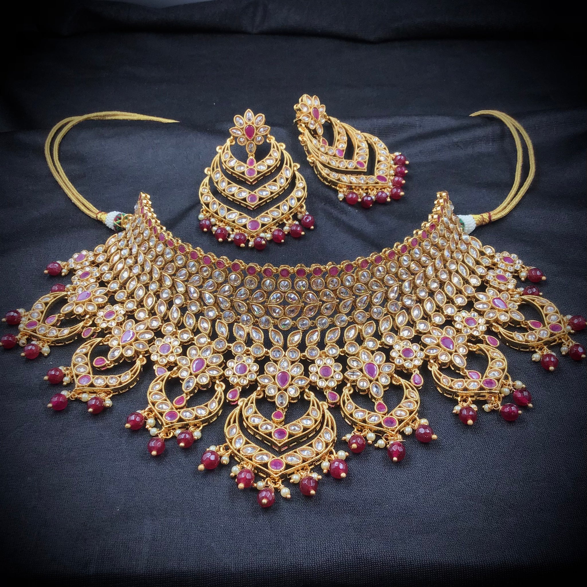 Ruby Gold Look Necklace Set 17274-4422 - Dazzles Jewellery