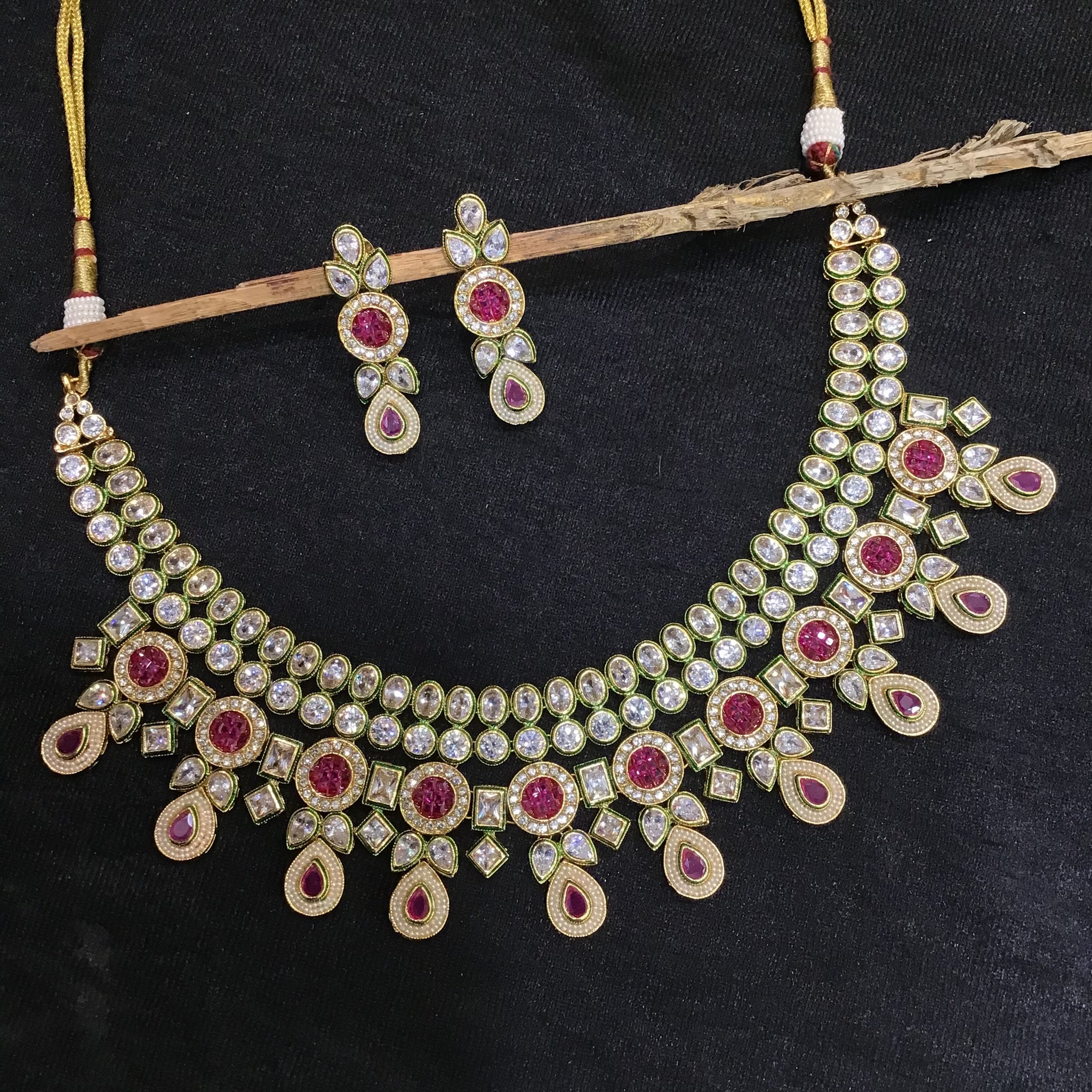 Round Neck Polki Necklace Set 5757-21 - Dazzles Jewellery