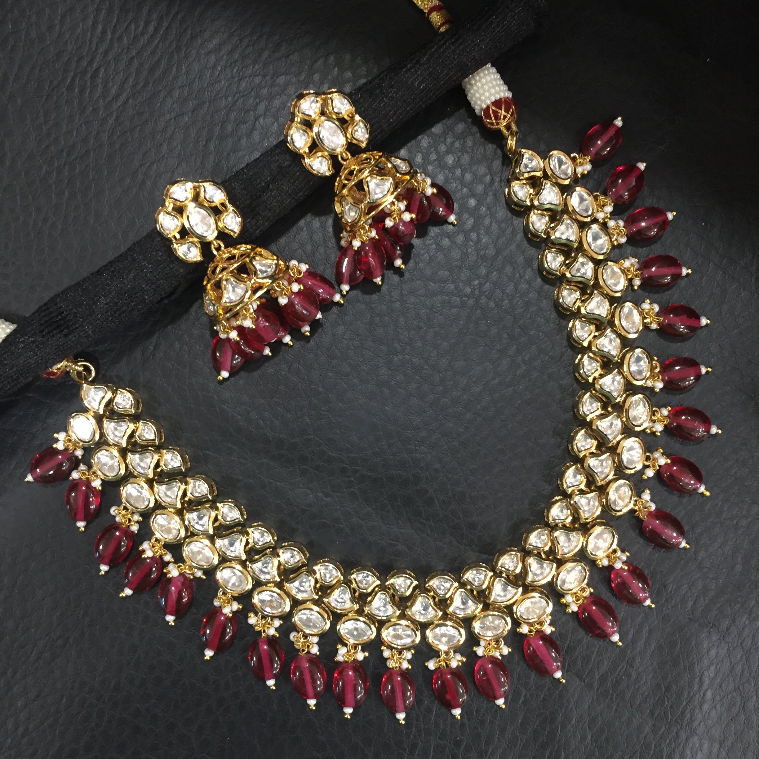 Buy Ruby Kundan Necklace Set 16634 3781 Online 6844875505717 Dazzles Jewellery