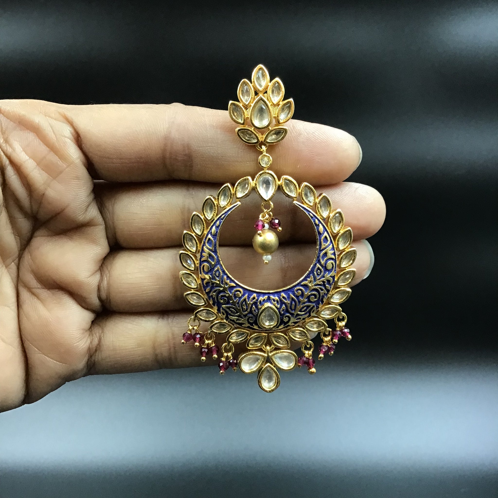 Blue Kundan Chandbali 8870 - Dazzles Jewellery
