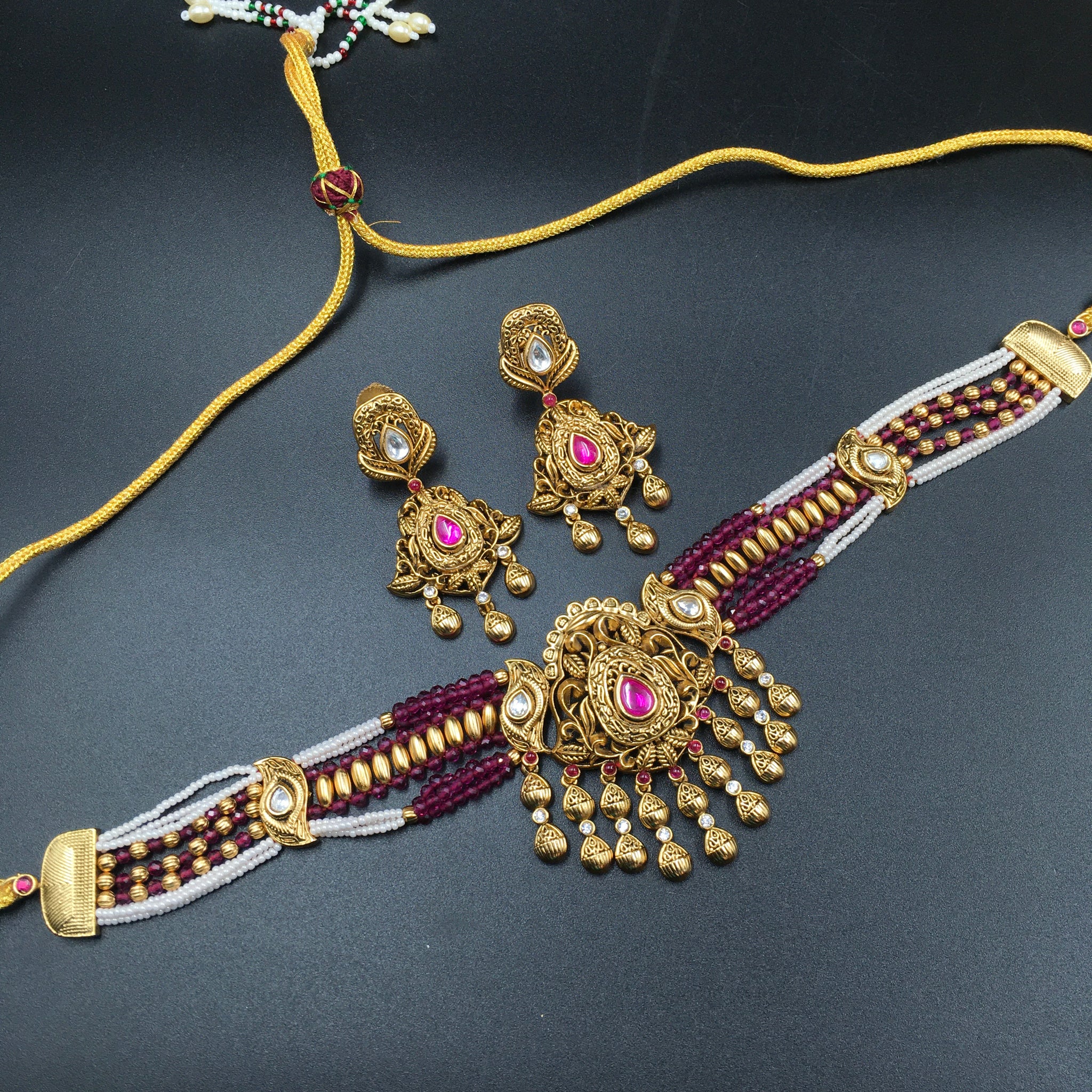 Choker Antique Necklace Set 3568-28 - Dazzles Jewellery