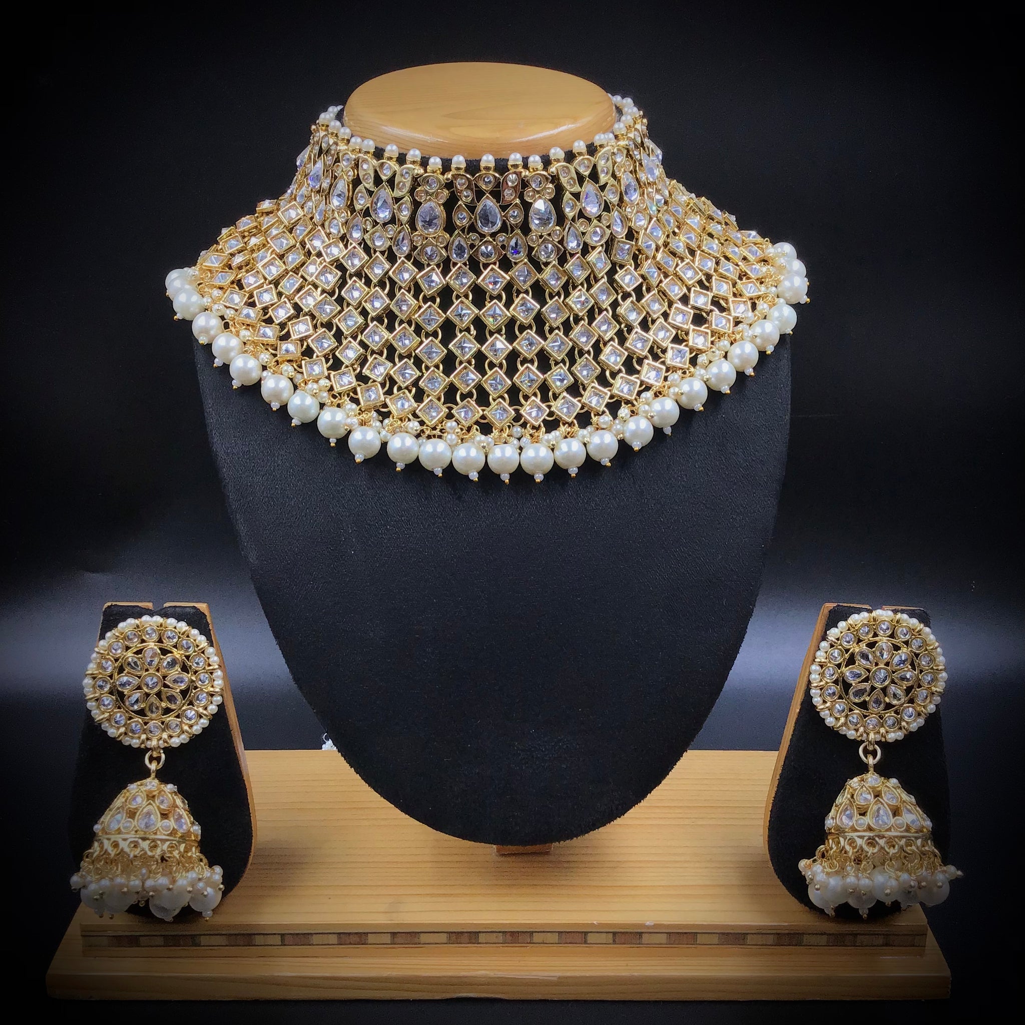 White Polki Necklace Set - Dazzles Jewellery