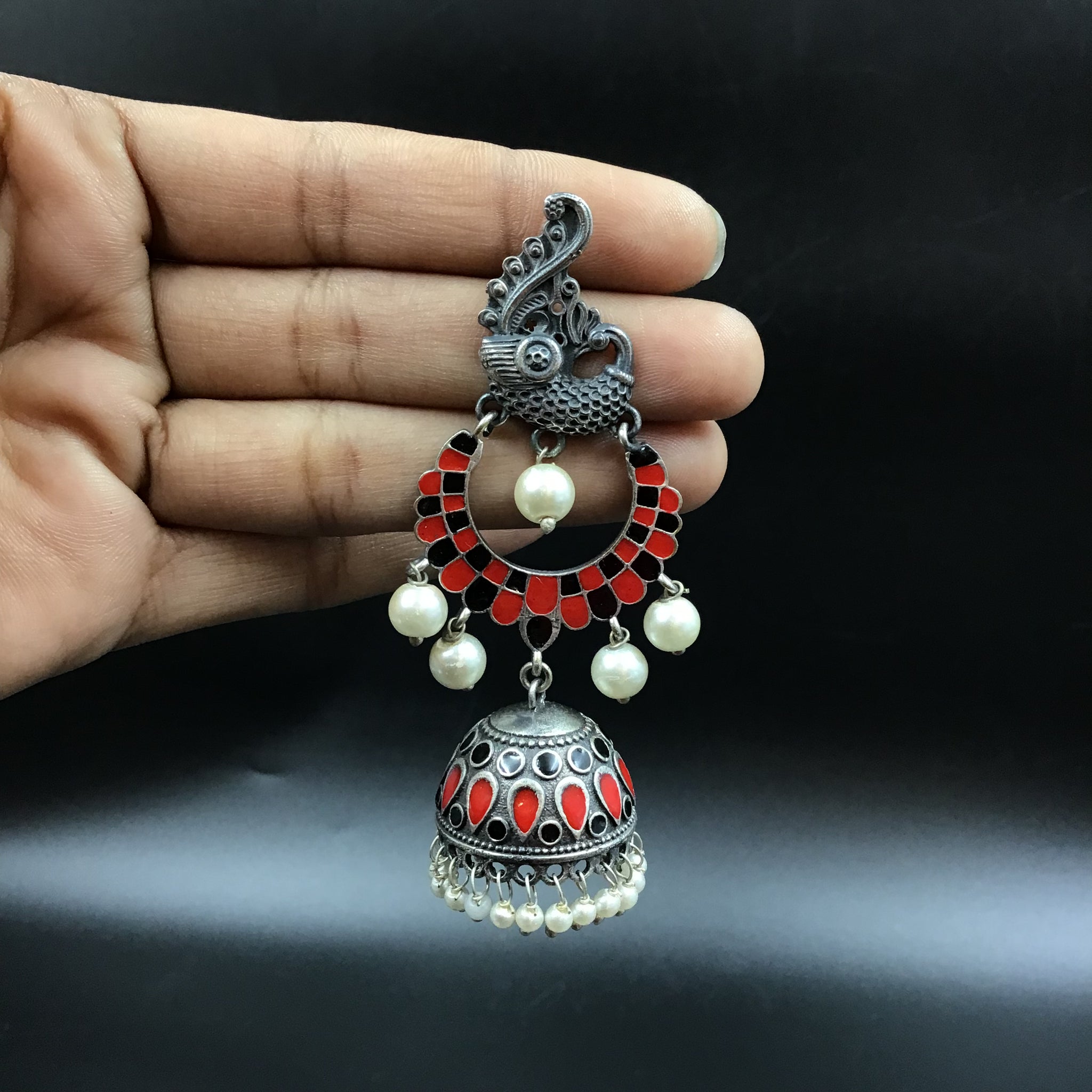 Red Black Oxidized Earring - Dazzles Jewellery