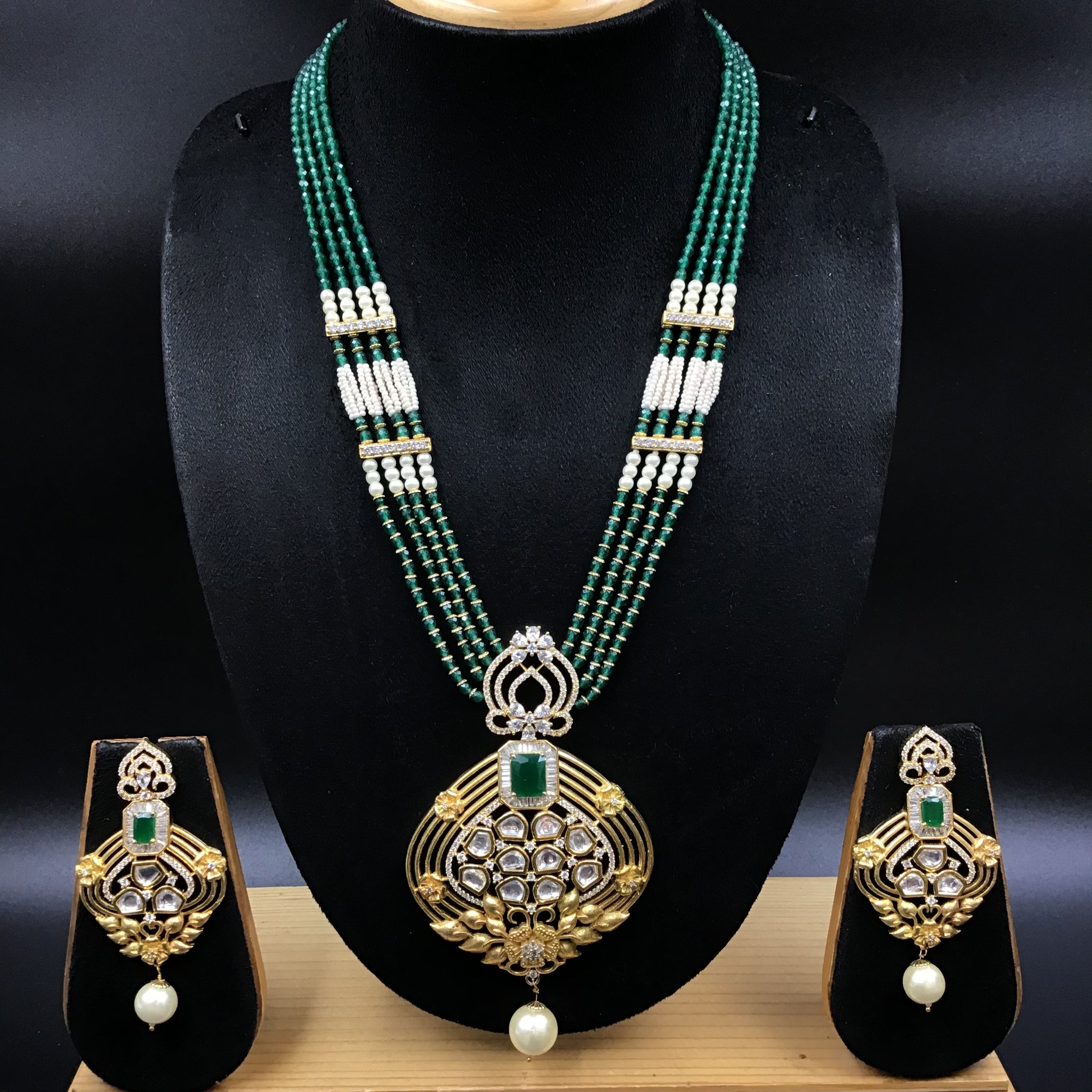 Green Zircon/AD Pendant Set1291-5356 - Dazzles Jewellery