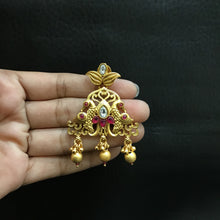 Ruby Color Antique Gold Plated Necklace Set 16678-3825 - Dazzles Jewellery
