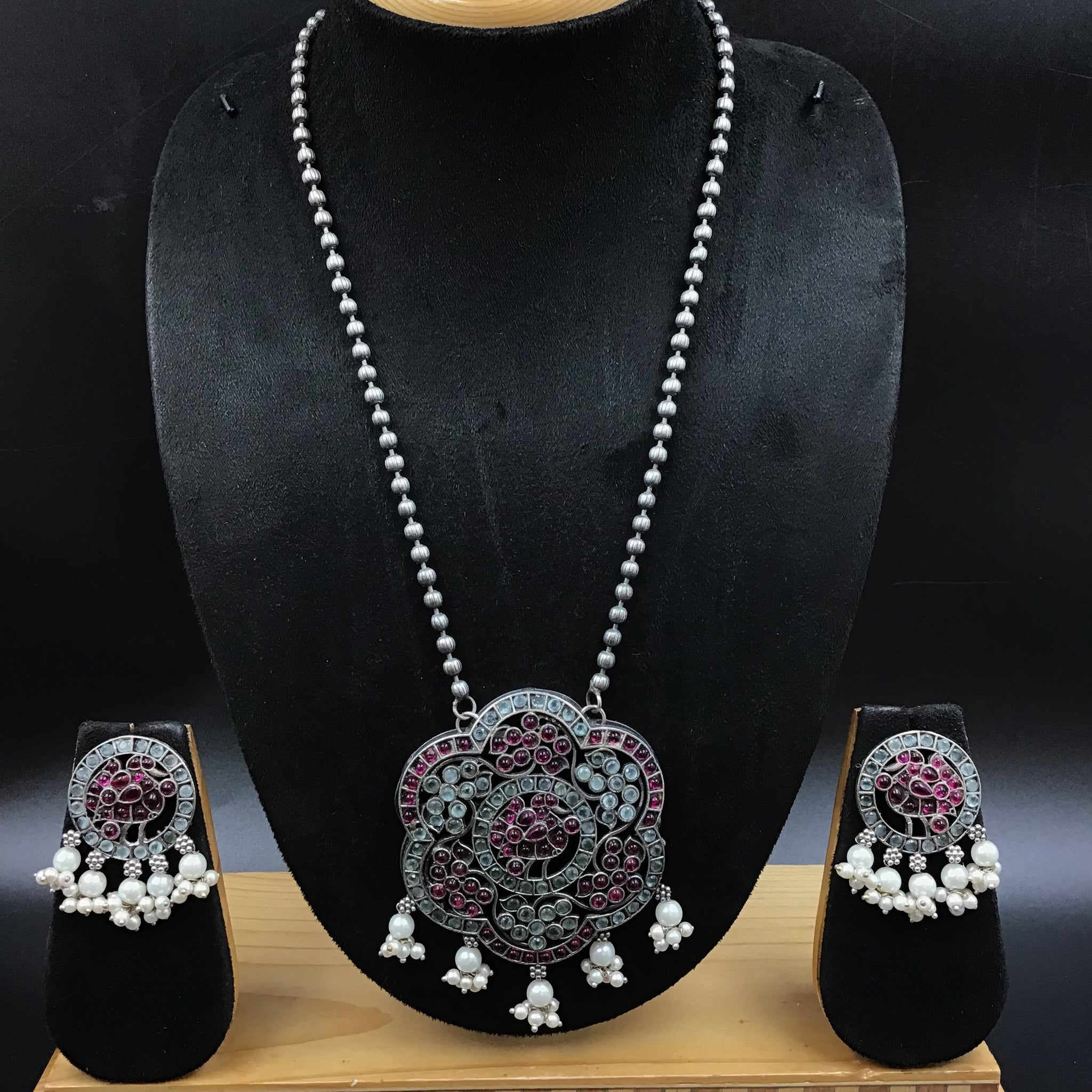 Medium Oxidized Pendant Set 4353-81 - Dazzles Jewellery