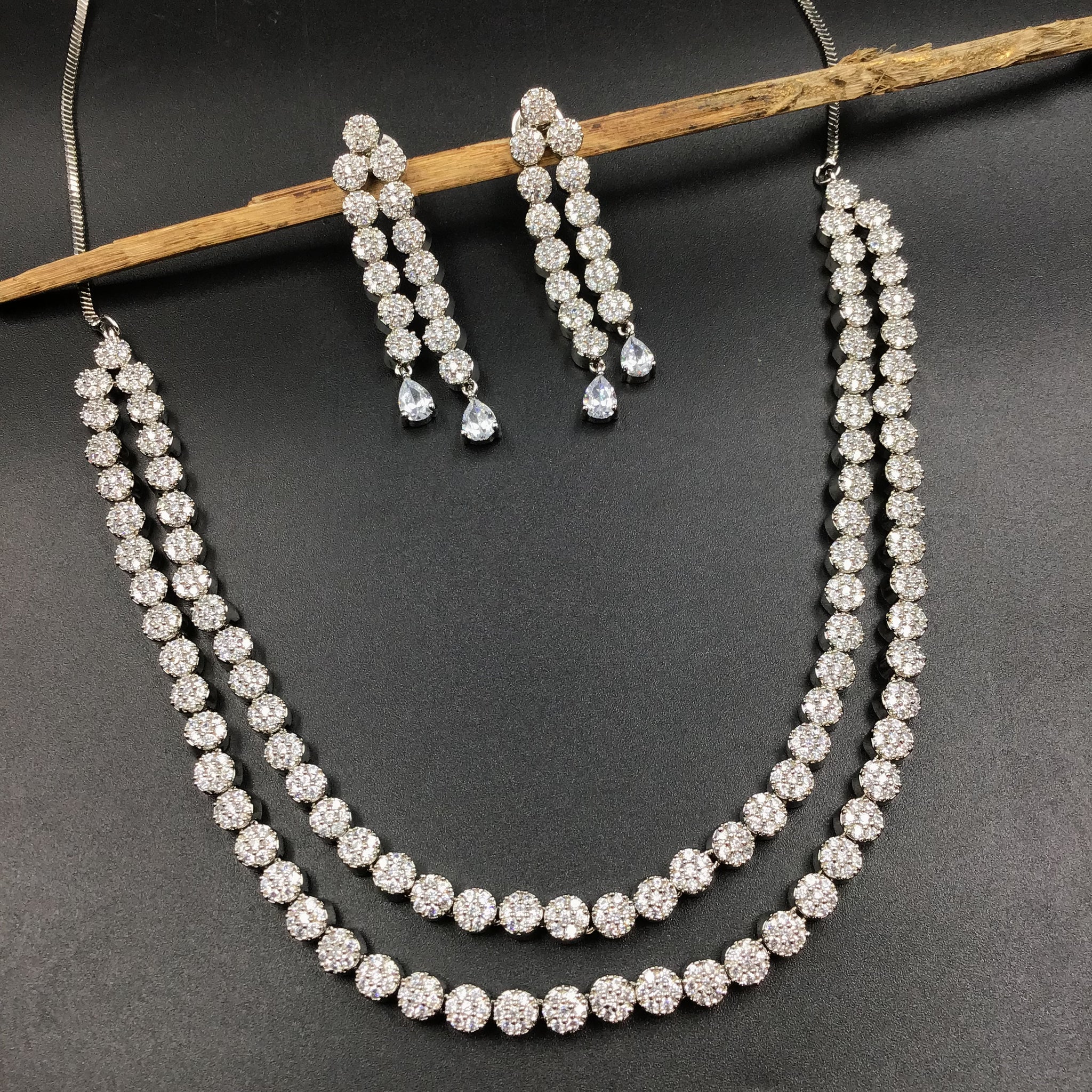 Double Line AD Round Necklace Set 2871-100 - Dazzles Jewellery