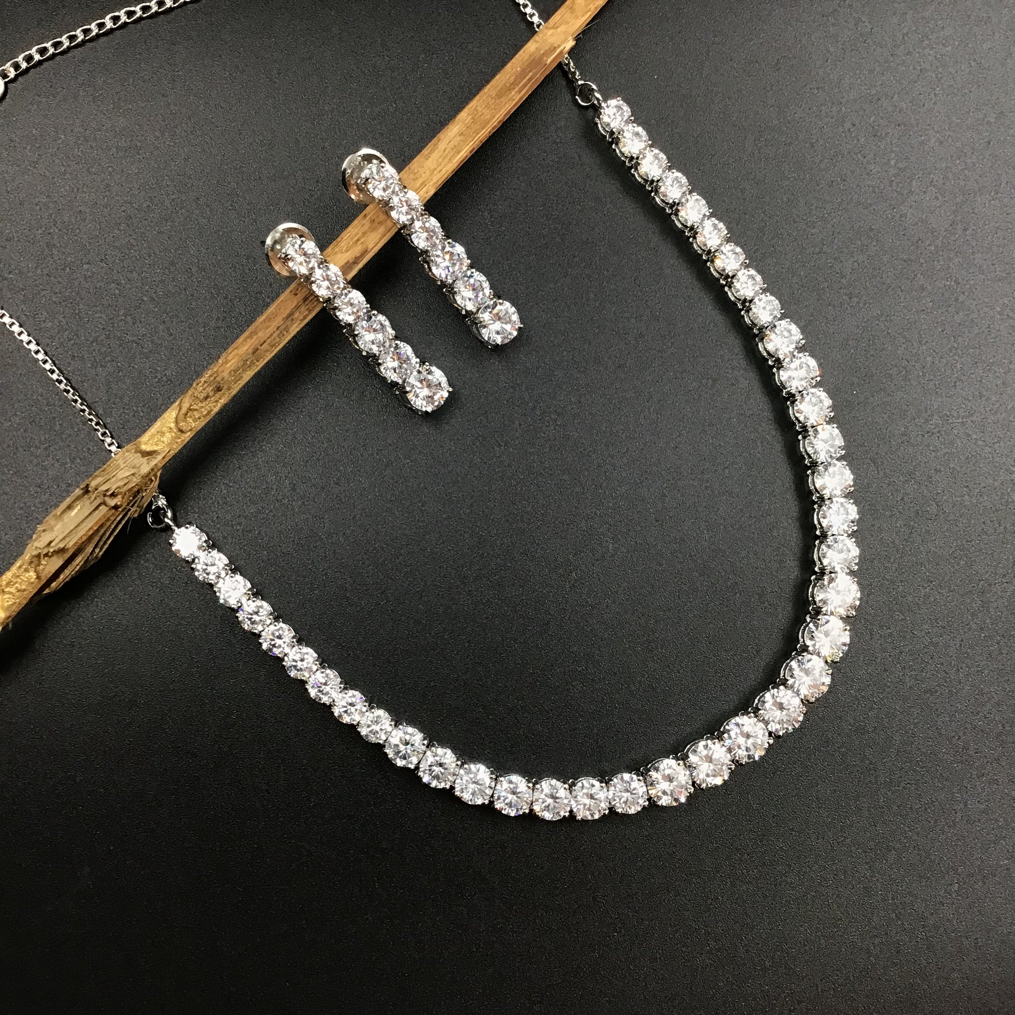 Single Line Round Neck Zircon/AD Necklace 3269-08 - Dazzles Jewellery