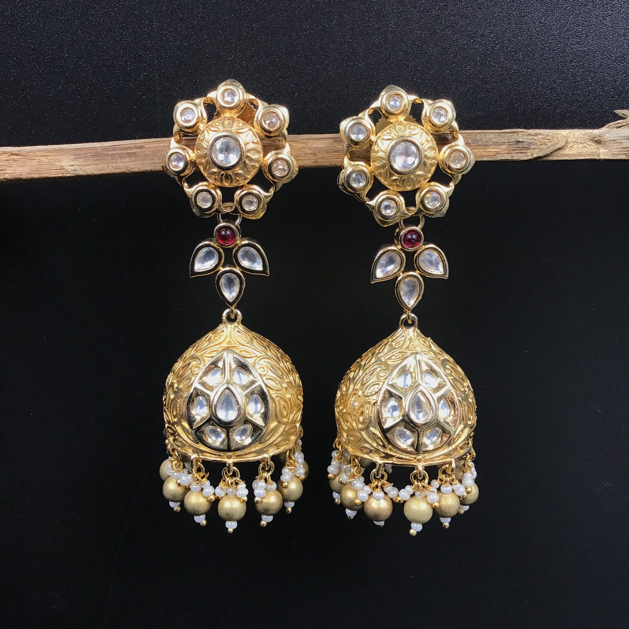 Designer Gold Polish Kundan Jhumki 8875-2953 - Dazzles Jewellery