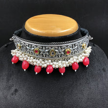 Choker Oxidized Necklace Set 4361-R - Dazzles Jewellery